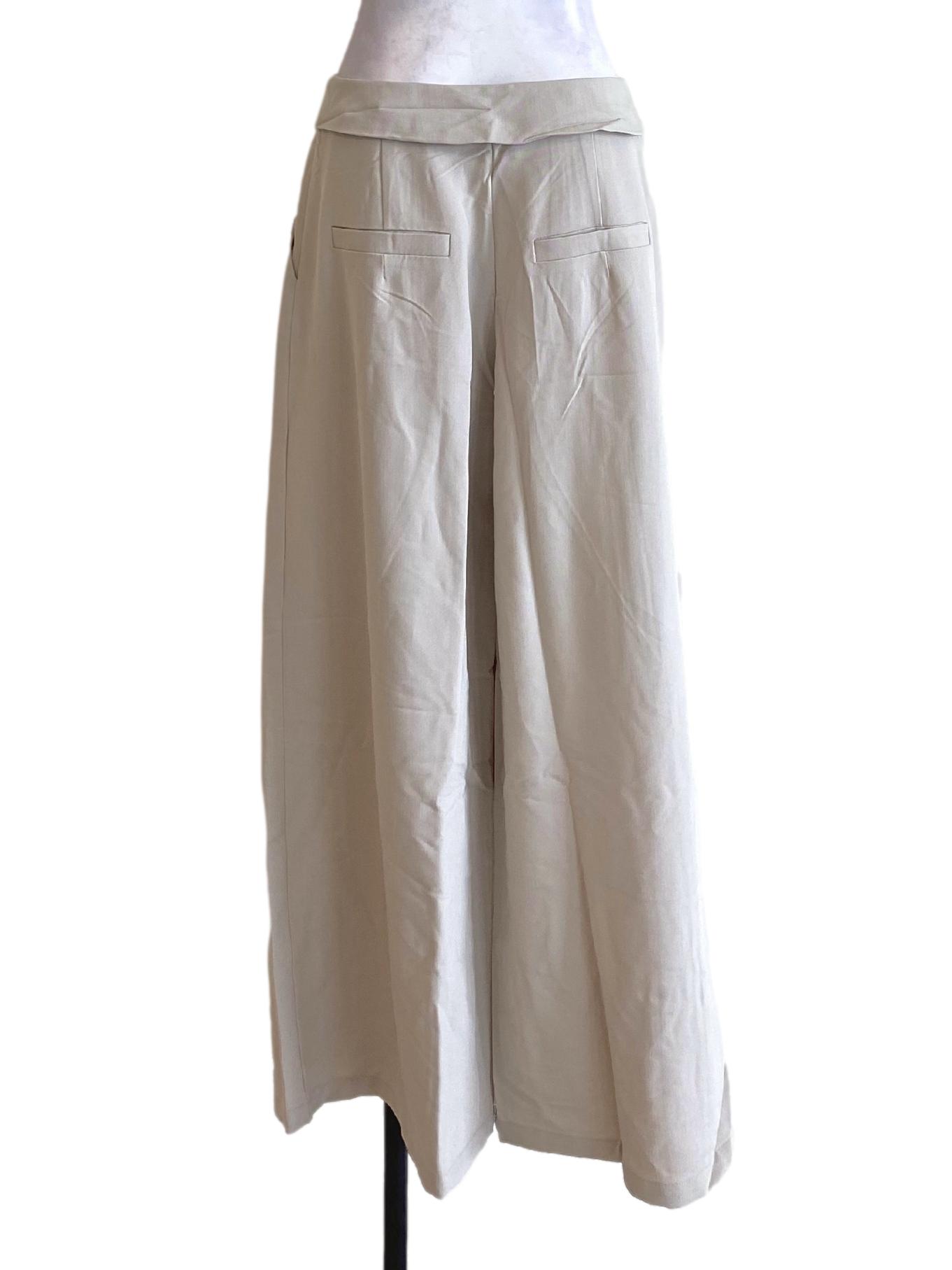 Light Beige Brown Ruffle Waist Formal Pants