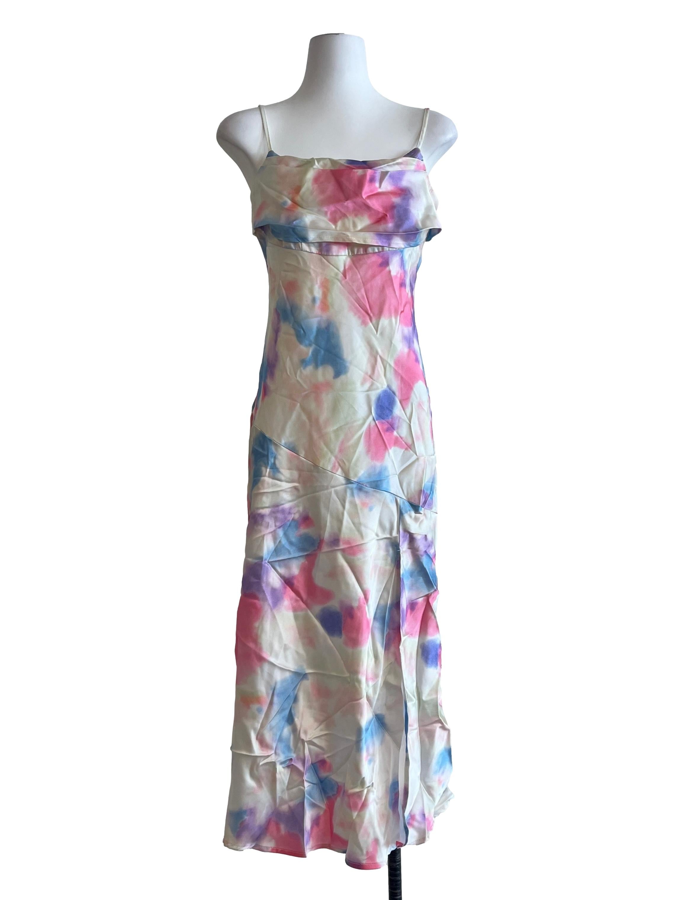 Cream White Tie Dye Square Neck Sleeveless Dress