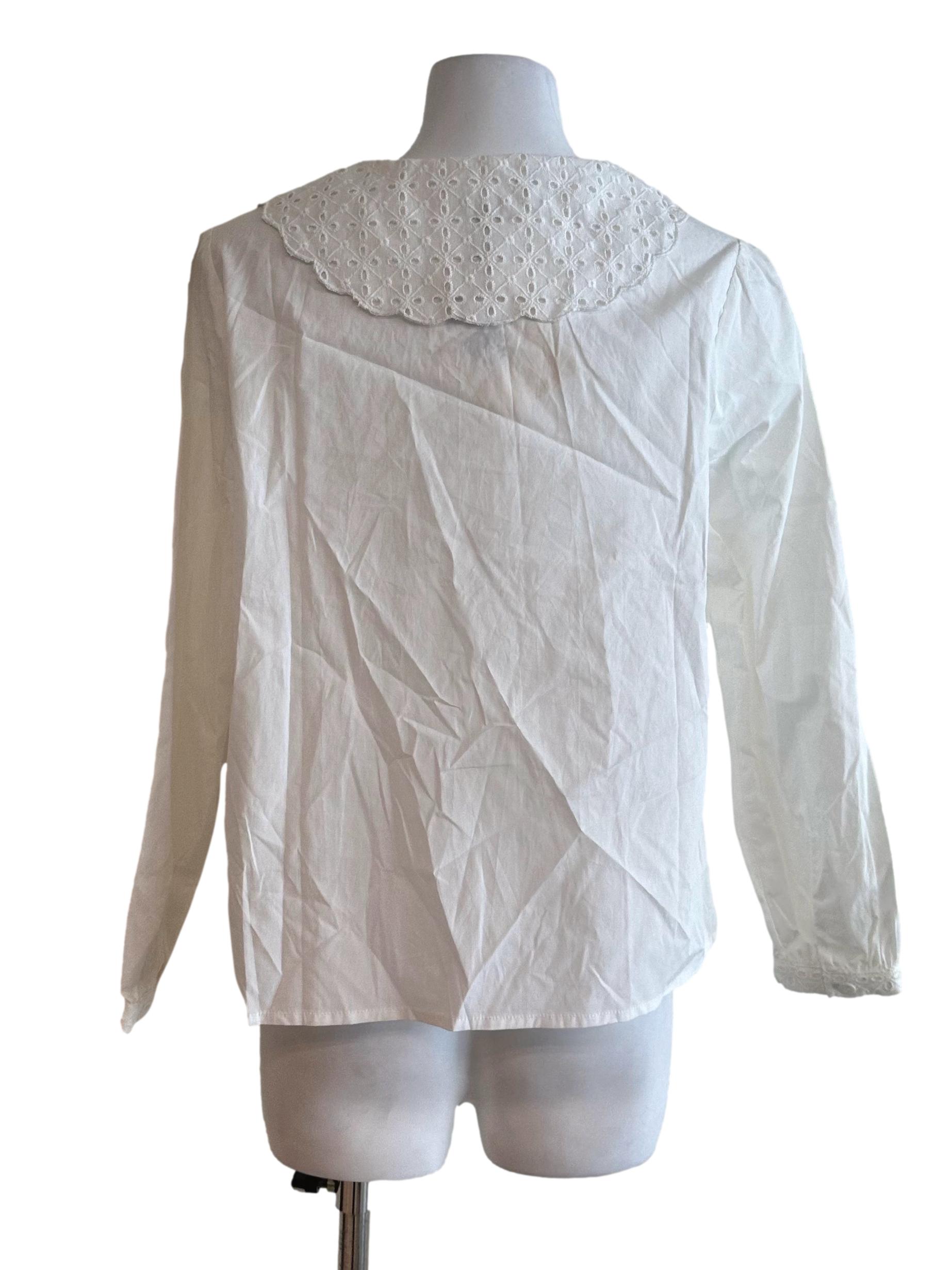 Off White Embroidery Collar Long Sleeve Top LB