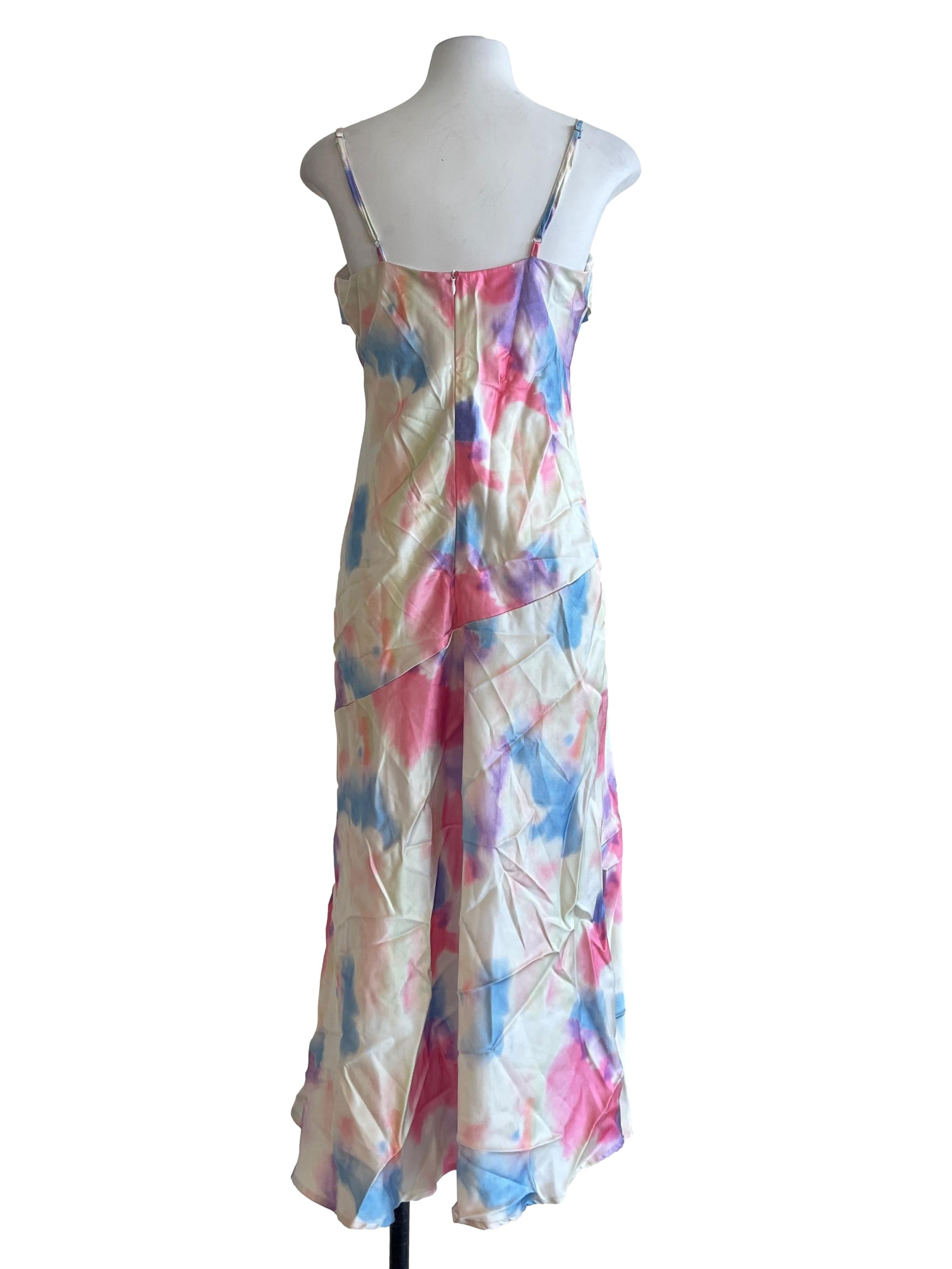 Cream White Tie Dye Square Neck Sleeveless Dress