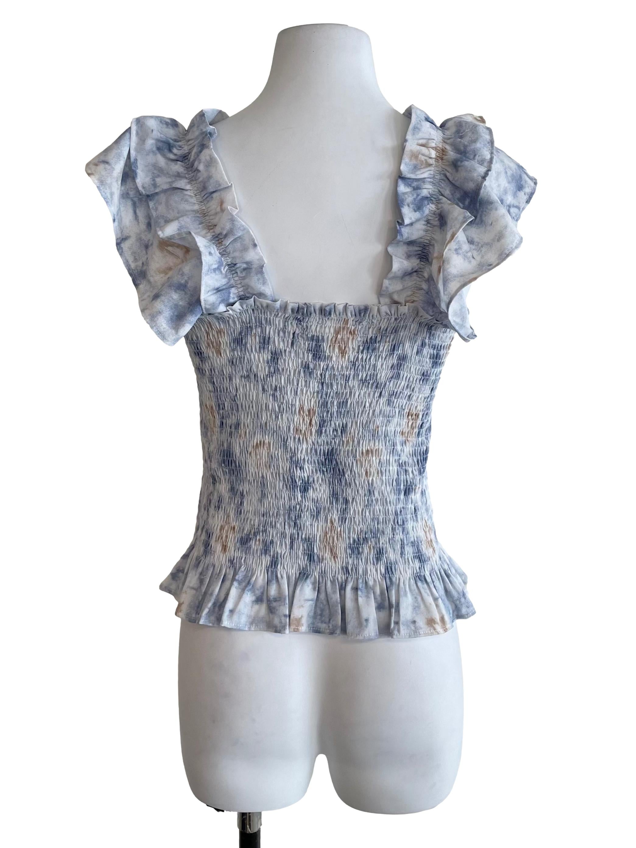 Blue Tie Dye Shirred Cami Top