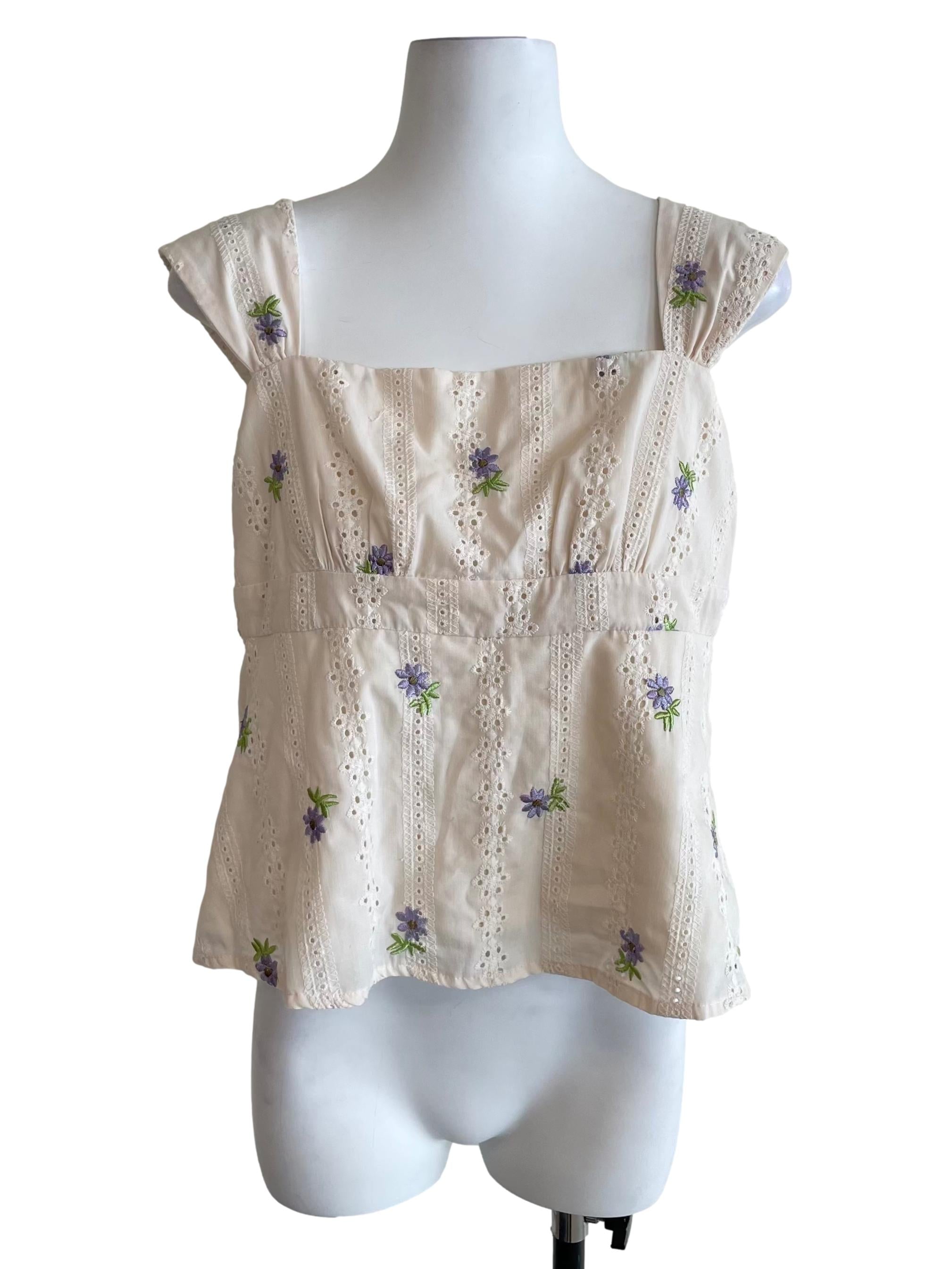 Ivory White Floral Coquette Top