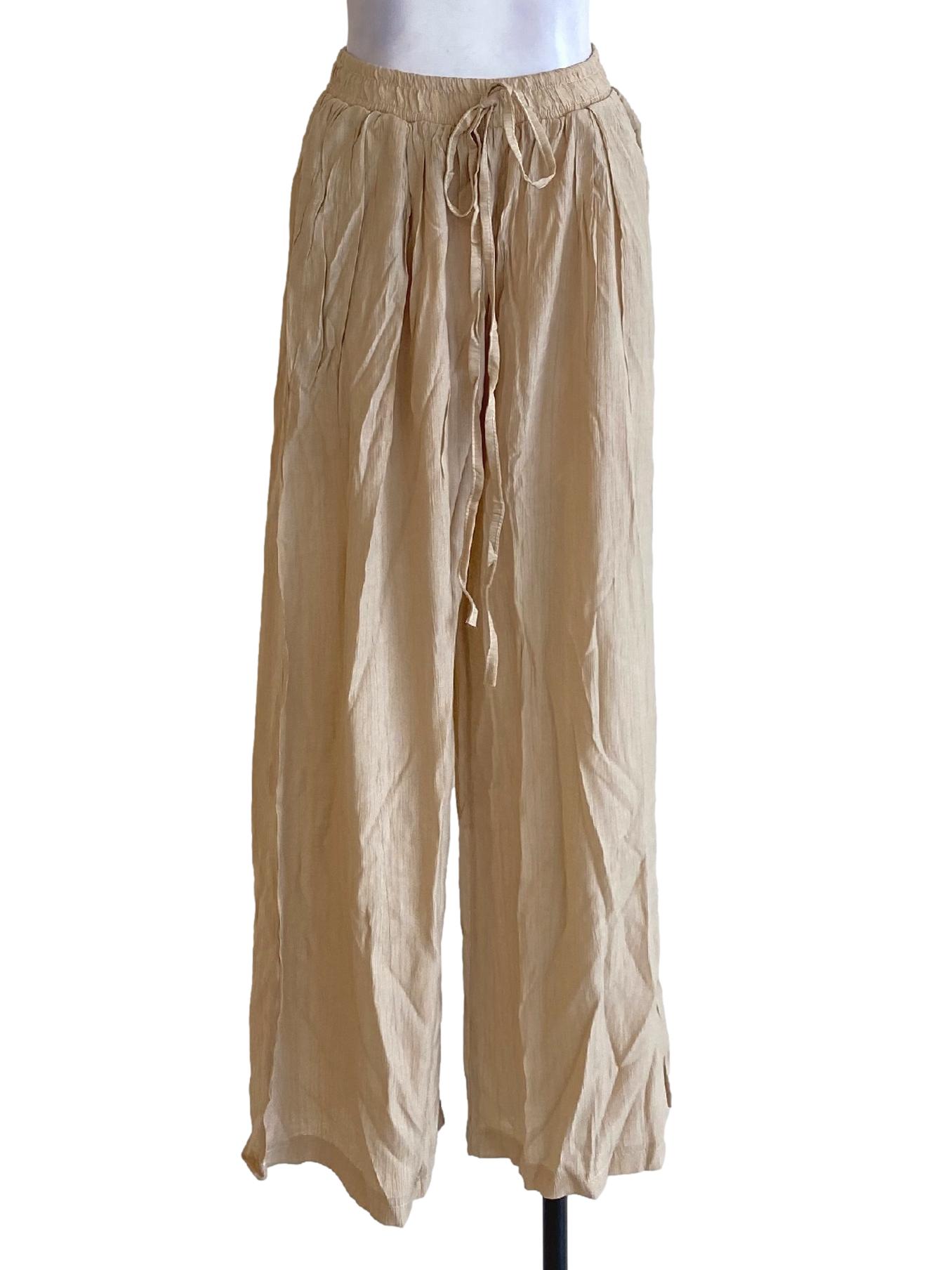 Buttermilk Brown Sharkskin Tie Waist Track Pants