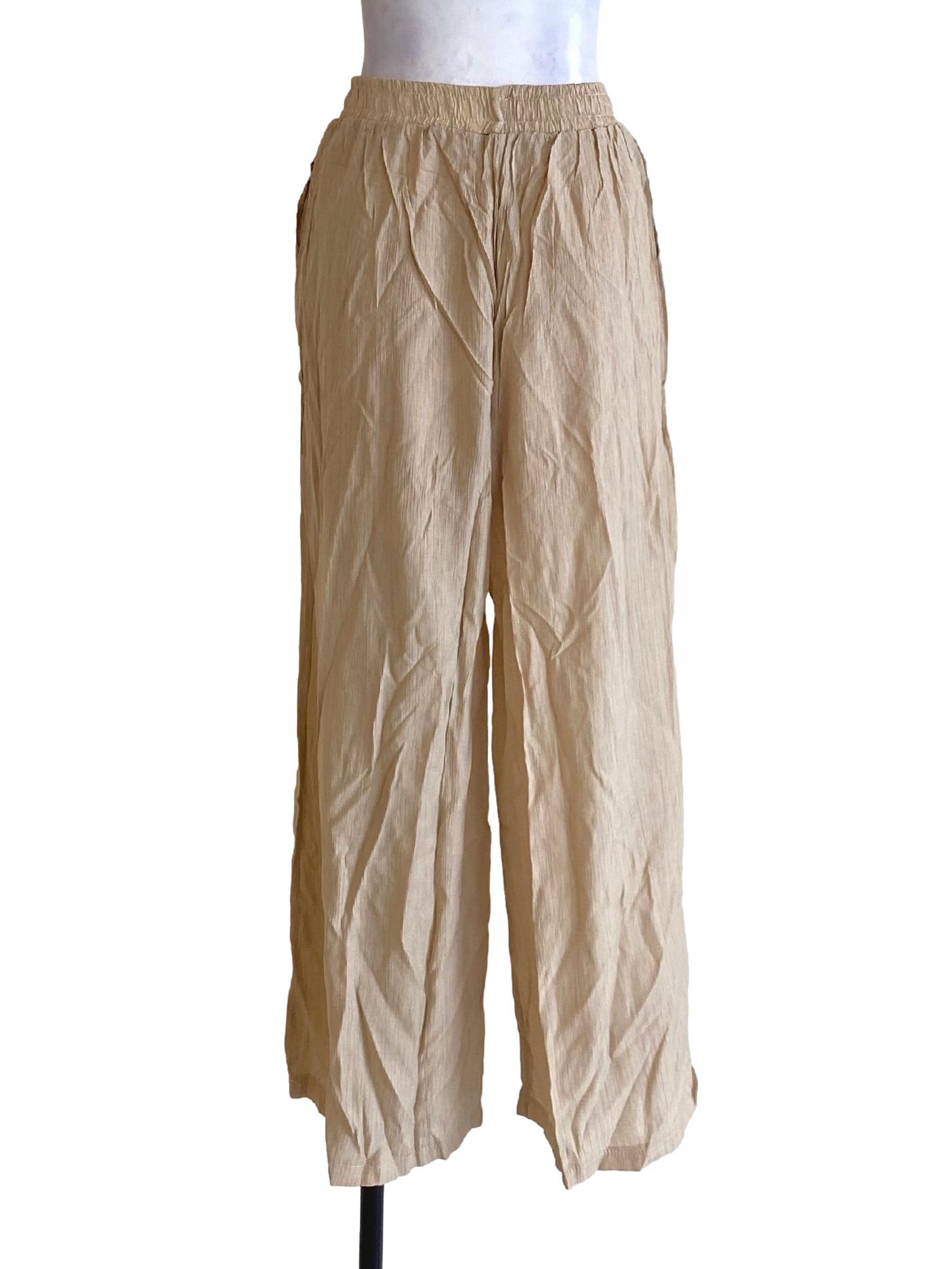 Buttermilk Brown Sharkskin Tie Waist Track Pants