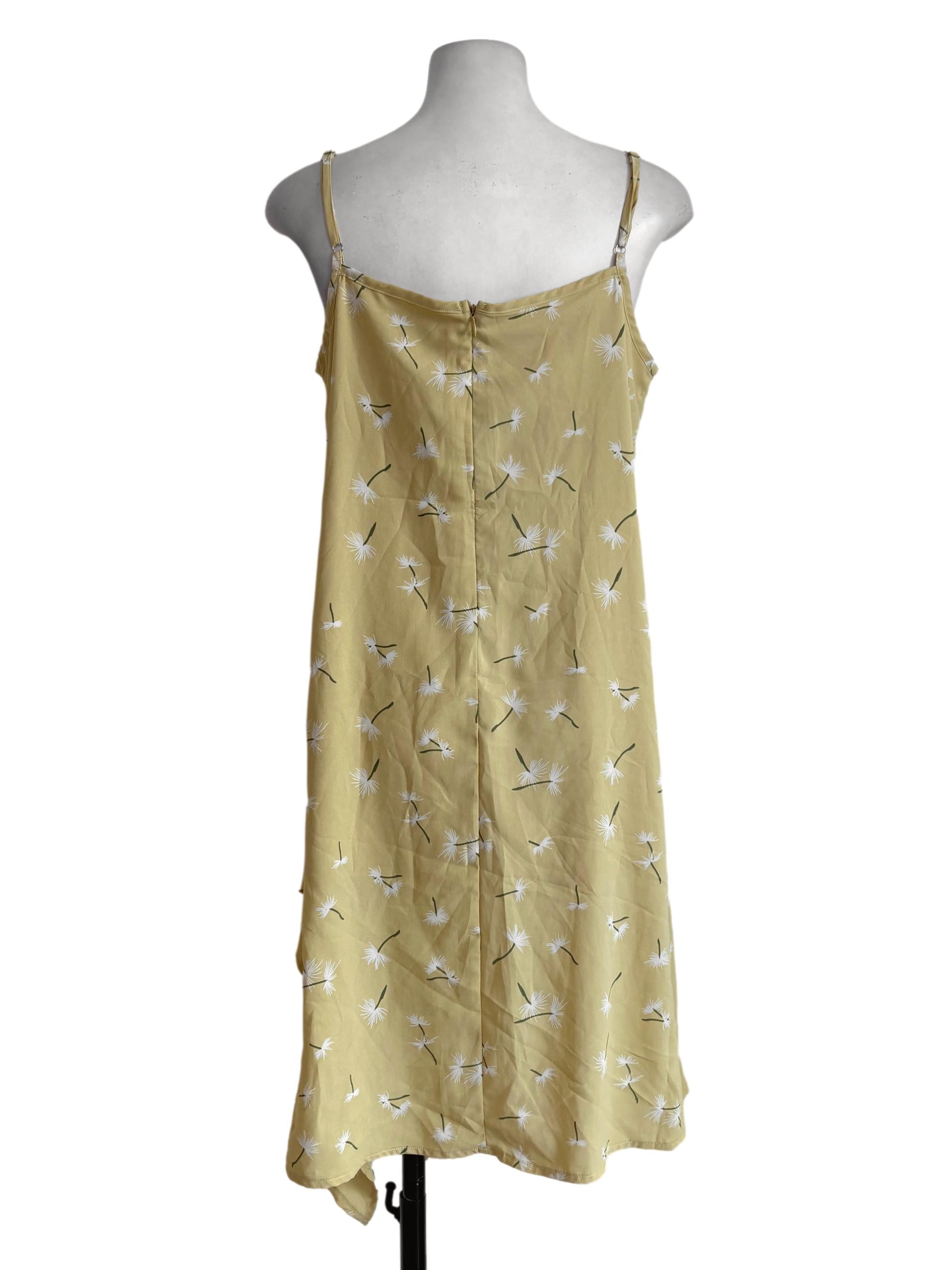 Daffodil Yellow Floral Ruffle Asymmetrical Dress