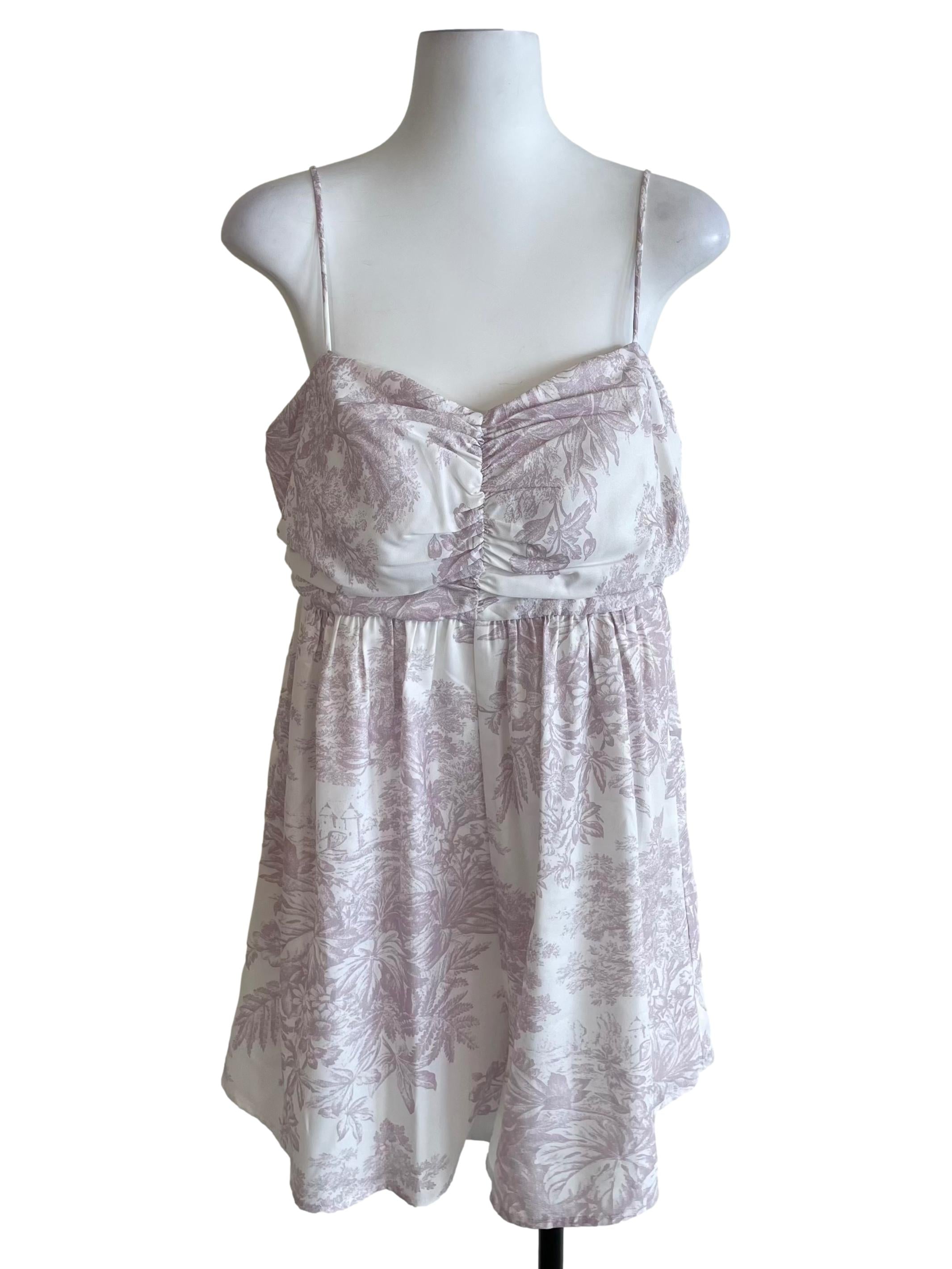 White & Light Mauve Ruched Babydoll Romper