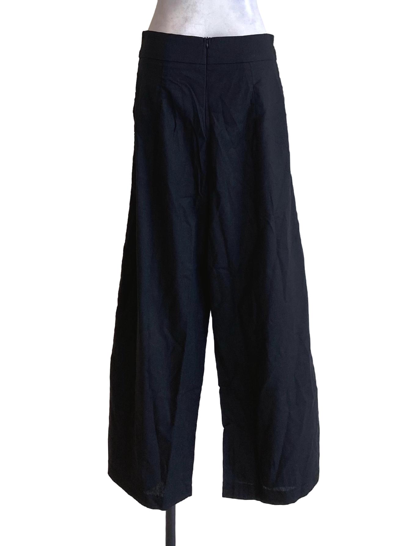 Jet Black Back Zipped High Waisted Pants