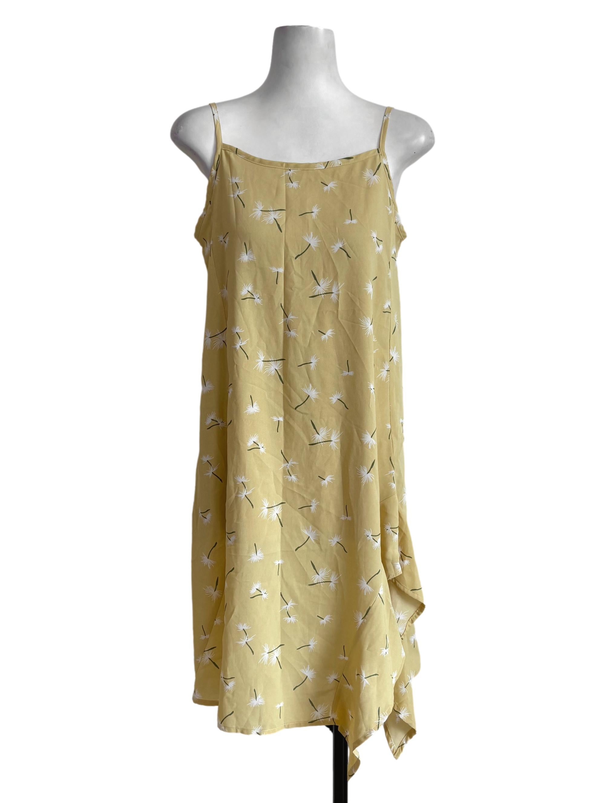 Daffodil Yellow Floral Ruffle Asymmetrical Dress
