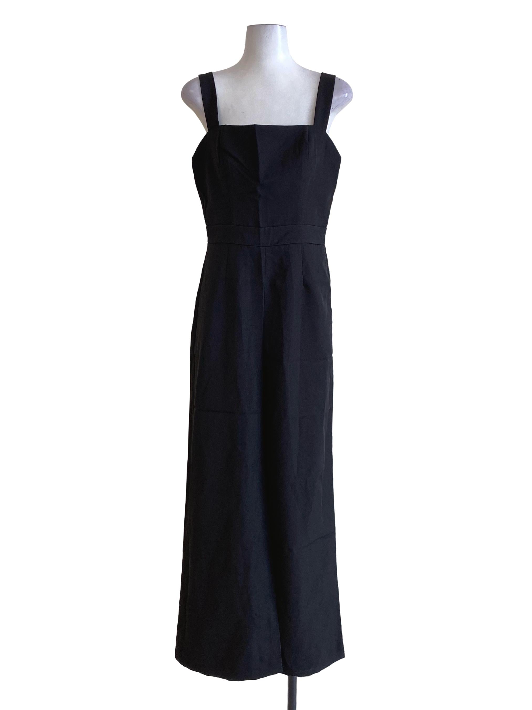 Ebony Black Plain Square Neck Jumpsuit