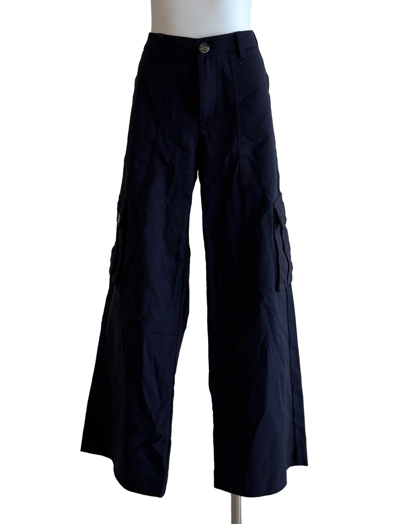 Blue Black Wide Leg Cargo Jeans
