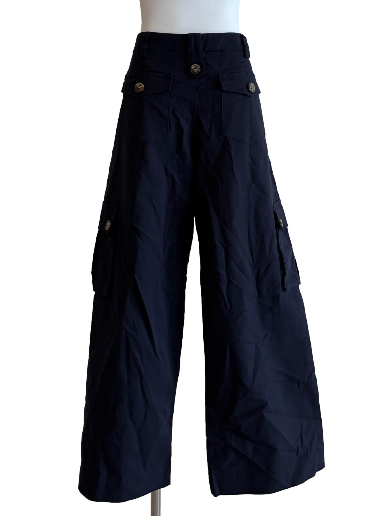 Blue Black Wide Leg Cargo Jeans