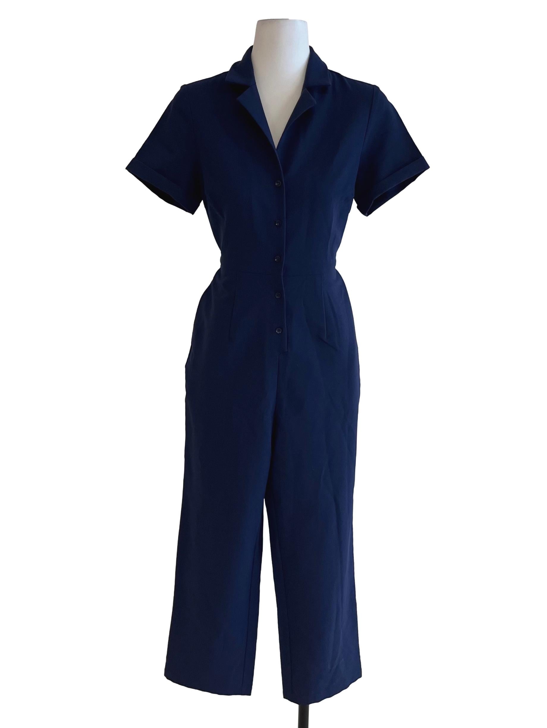 Navy Blue Wing Collar Jumpsuit