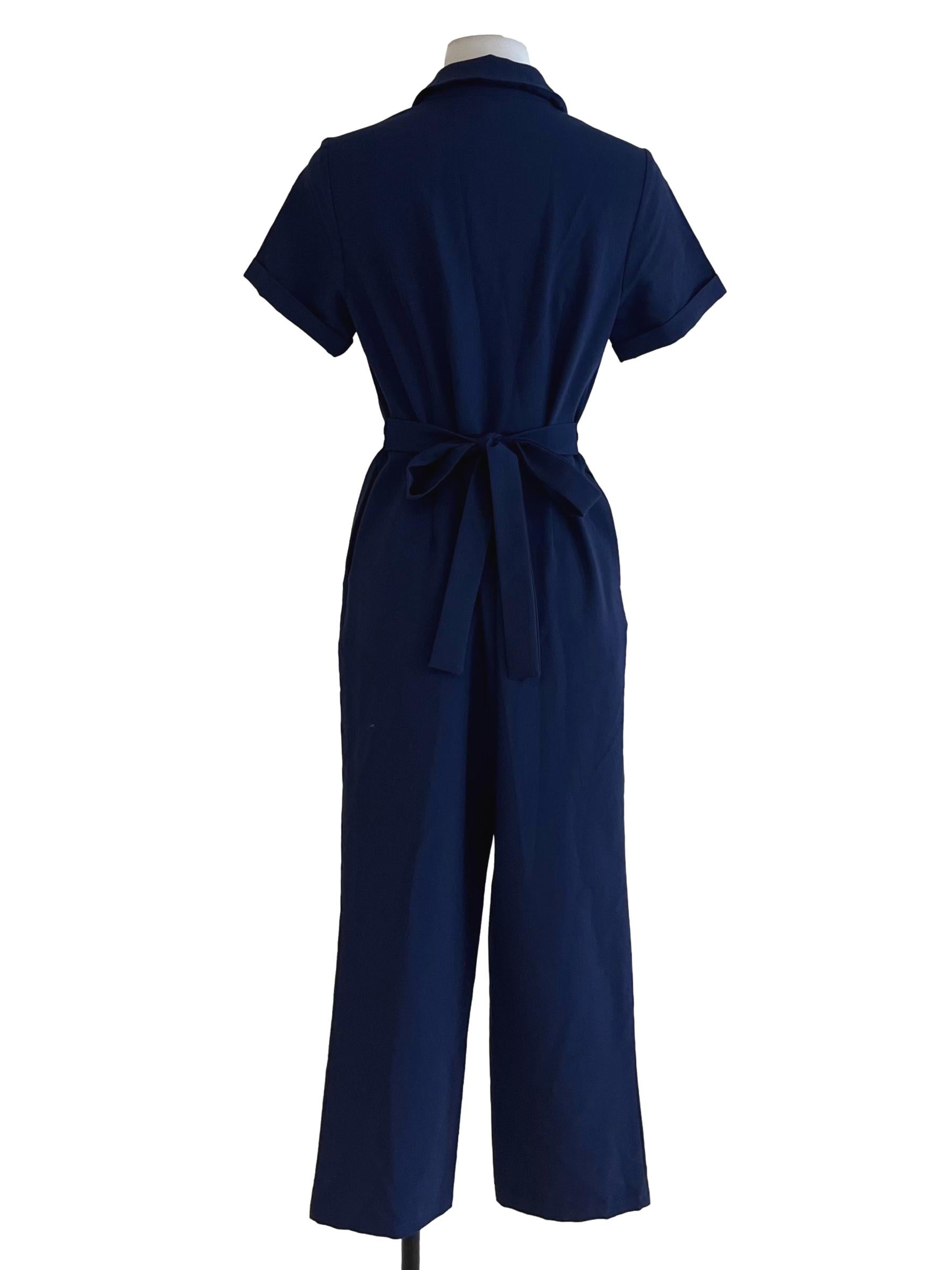 Navy Blue Wing Collar Jumpsuit