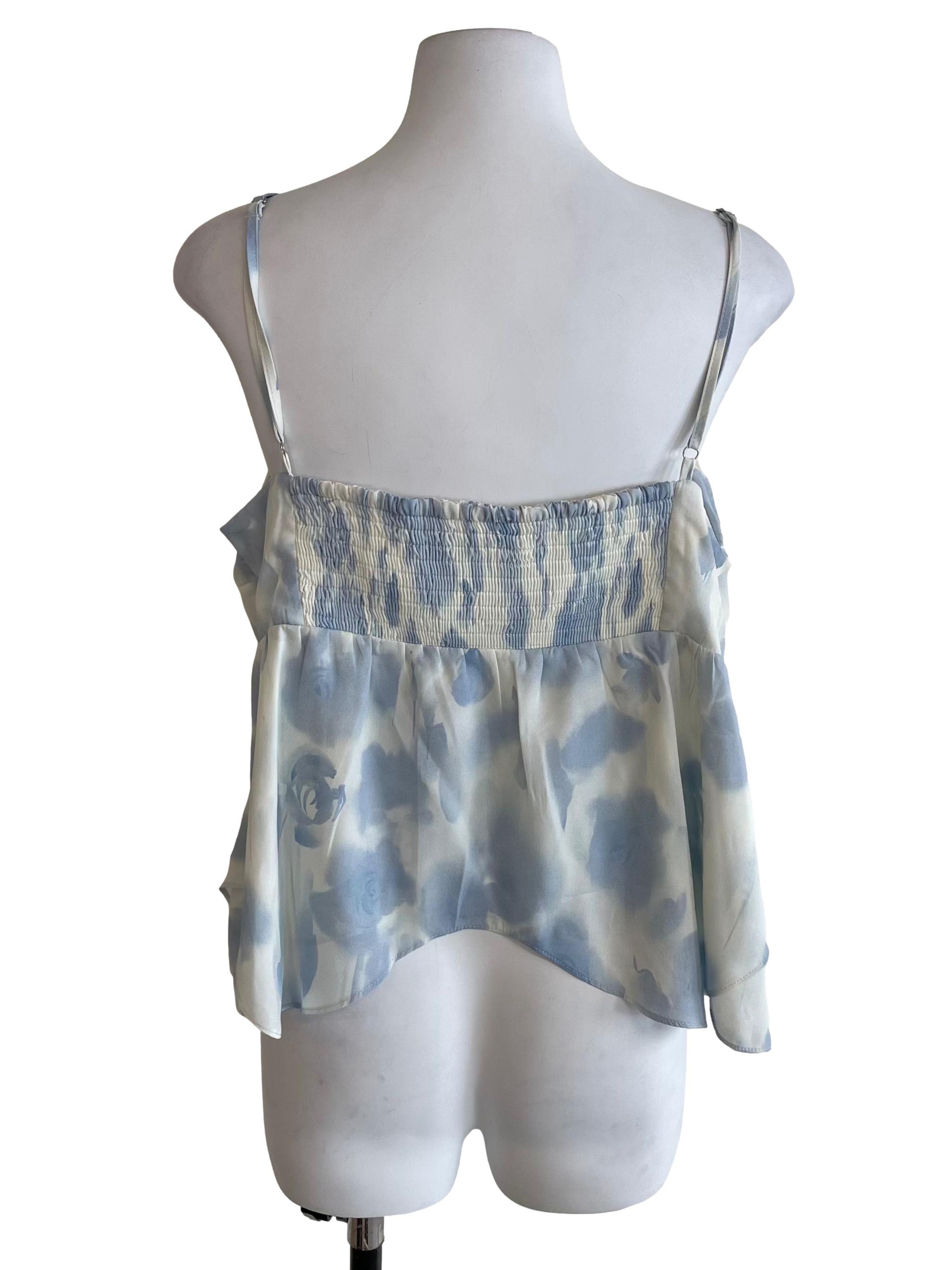 Powder White & Blue Ruched Overlay Camisole