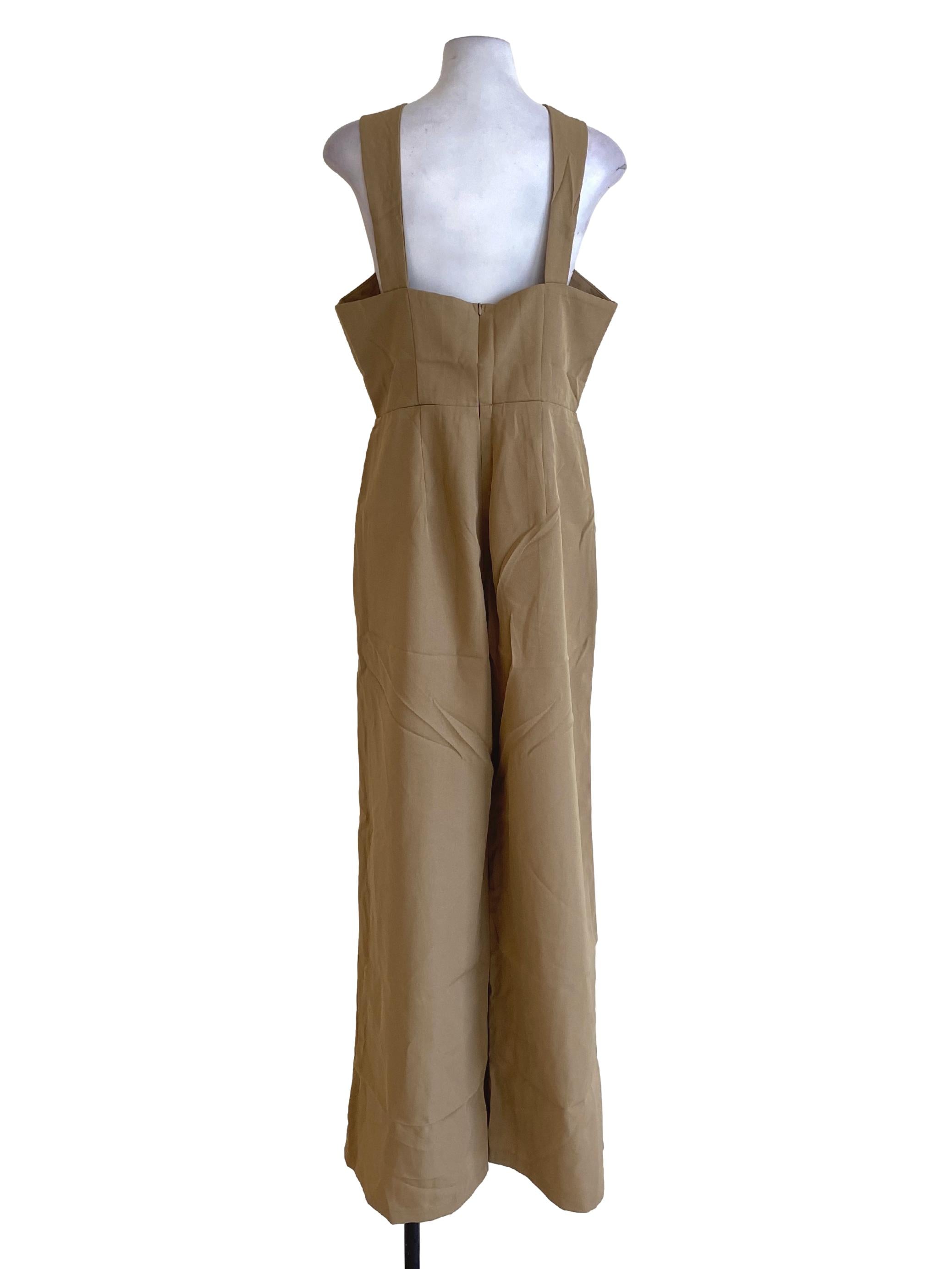 Dark Hazel Wood Brown Cross Strap Jumpsuit
