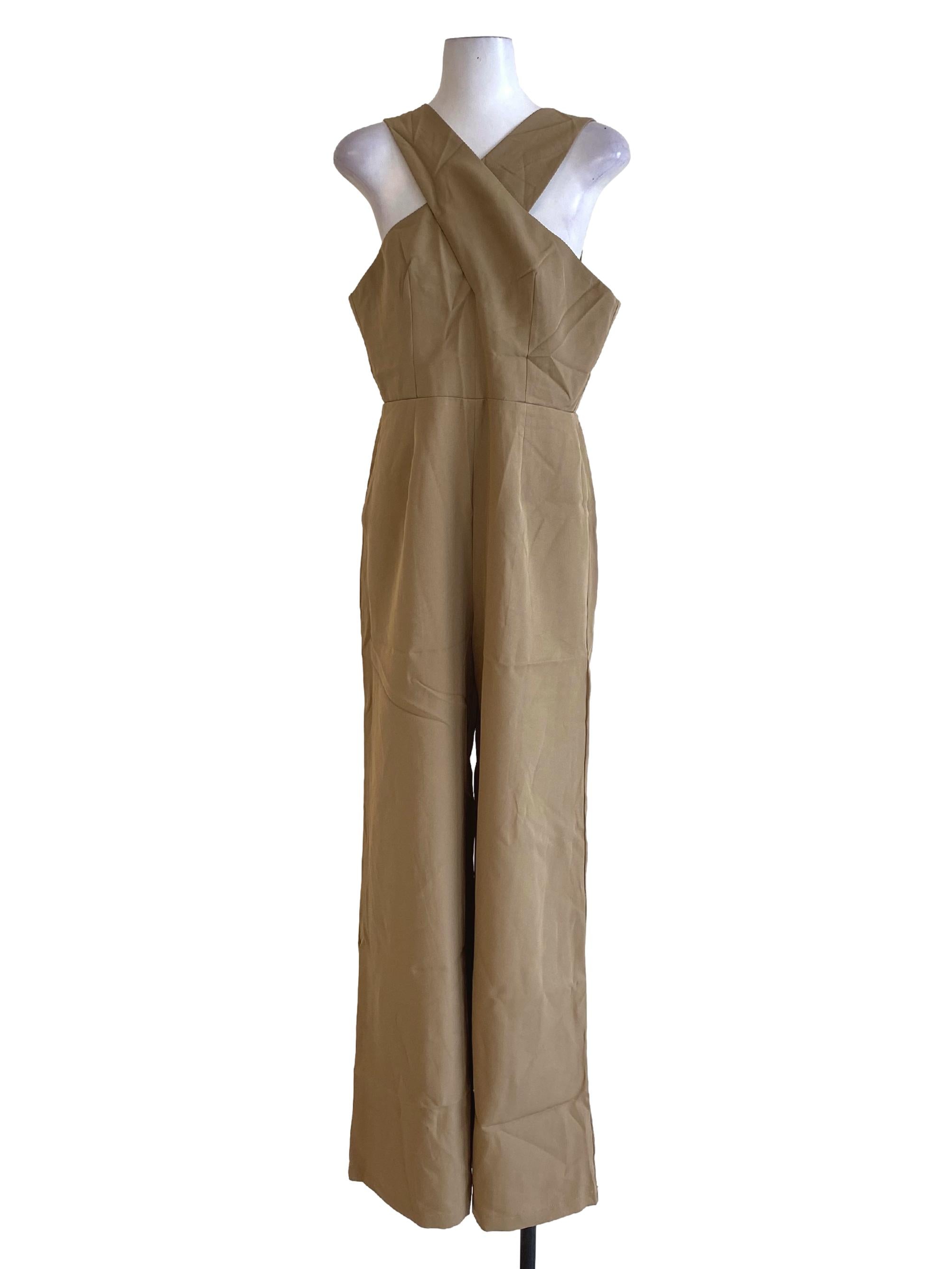 Dark Hazel Wood Brown Cross Strap Jumpsuit