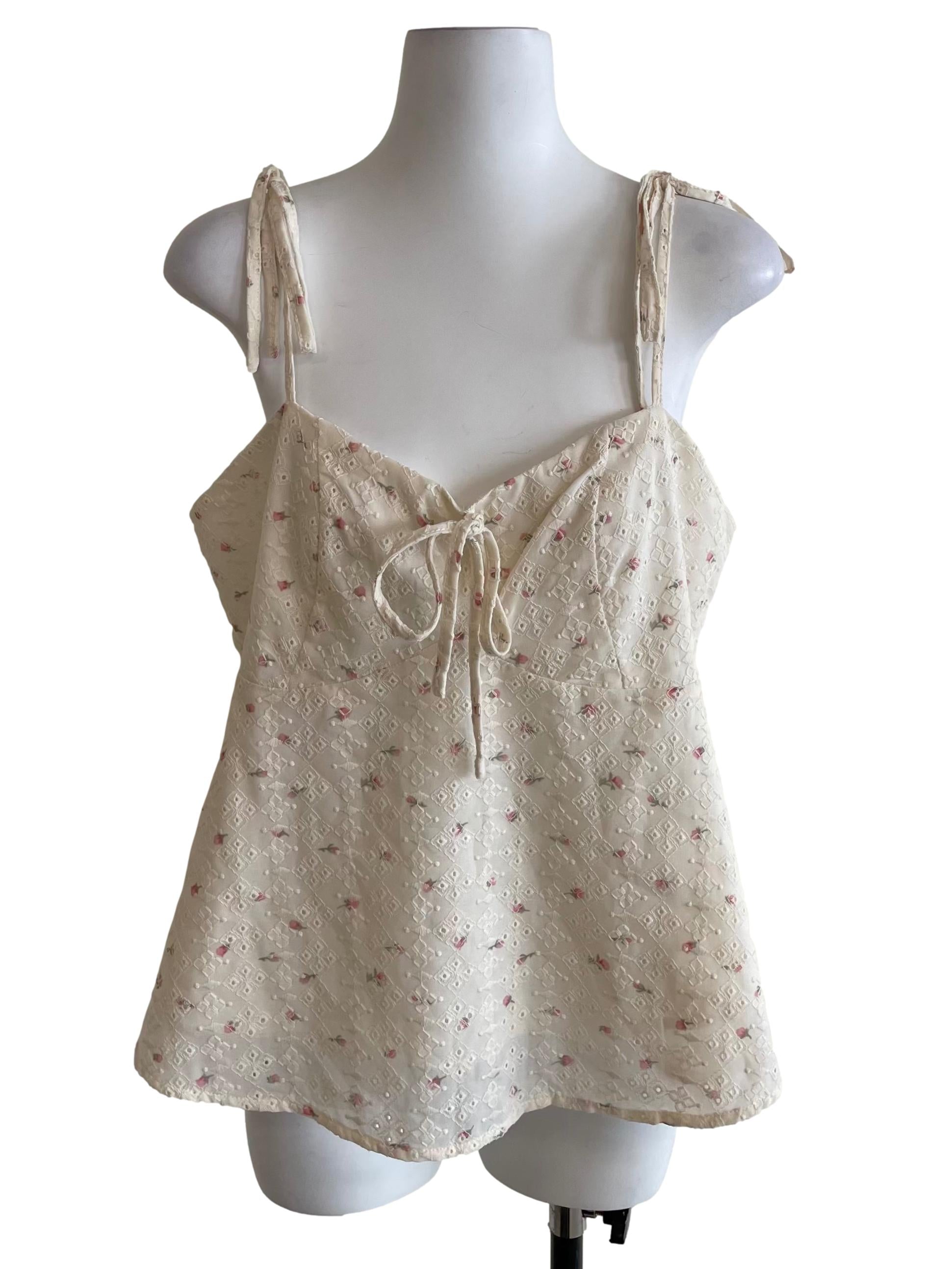 Cream White Coquette Tie Straps Camisole