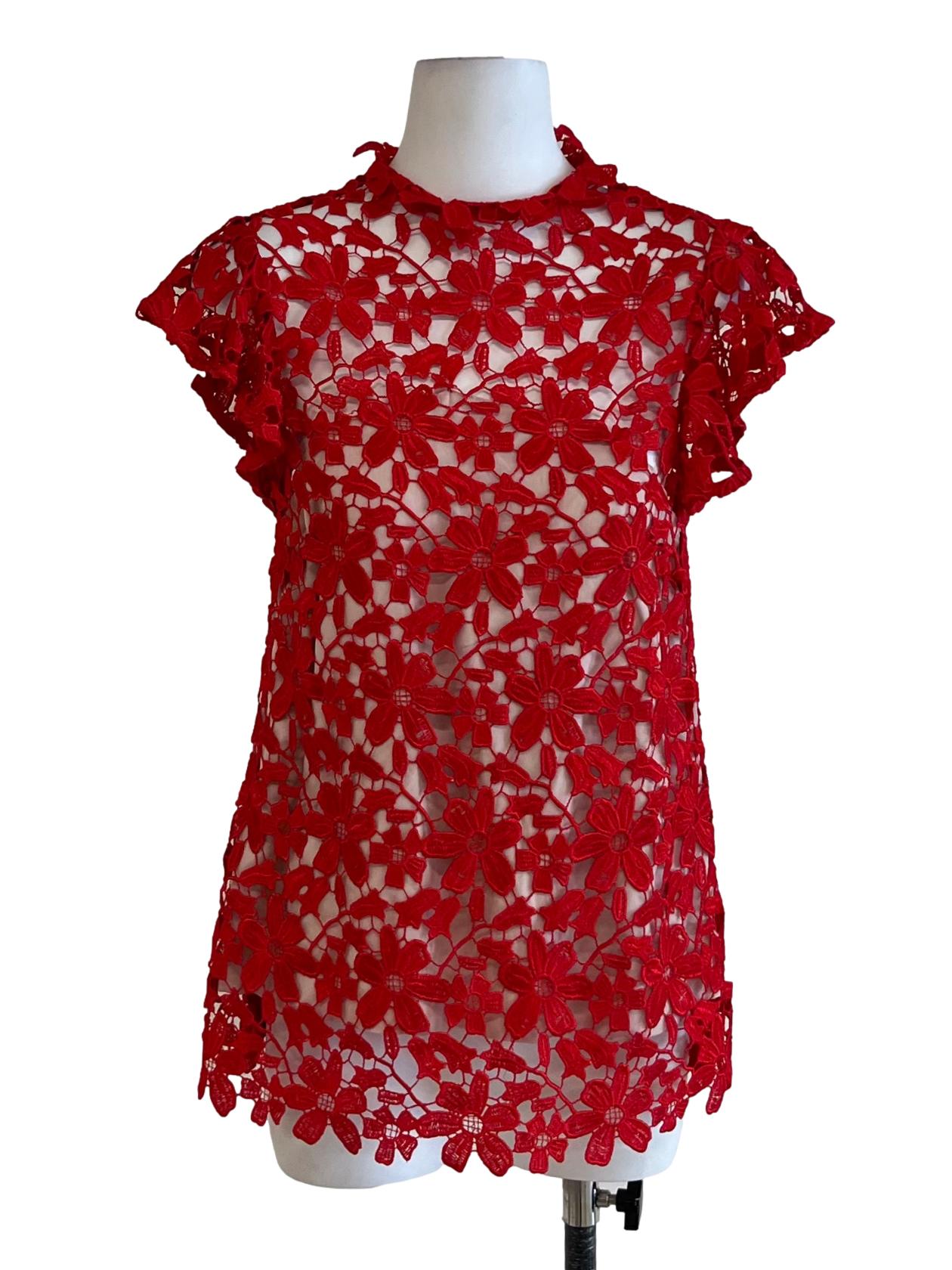 Candy Red Lace Blouse