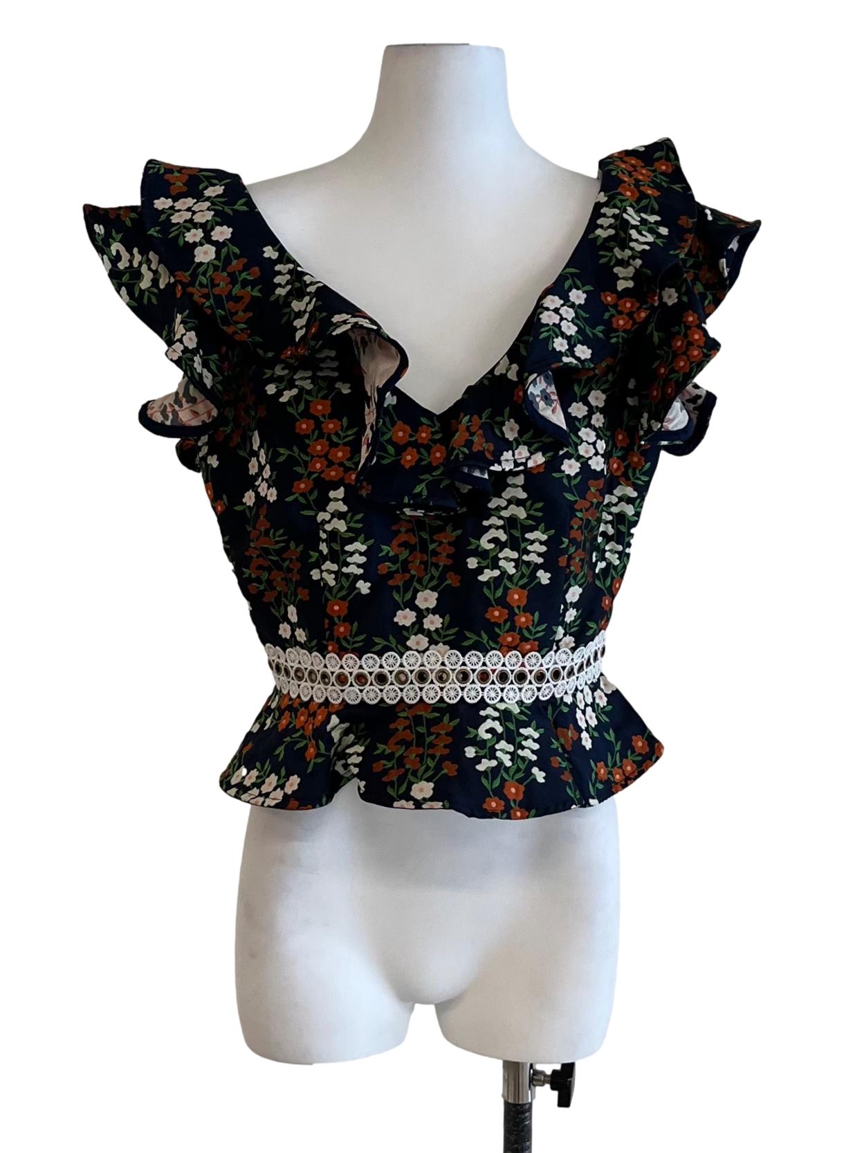 Navy Blue Floral Blouse