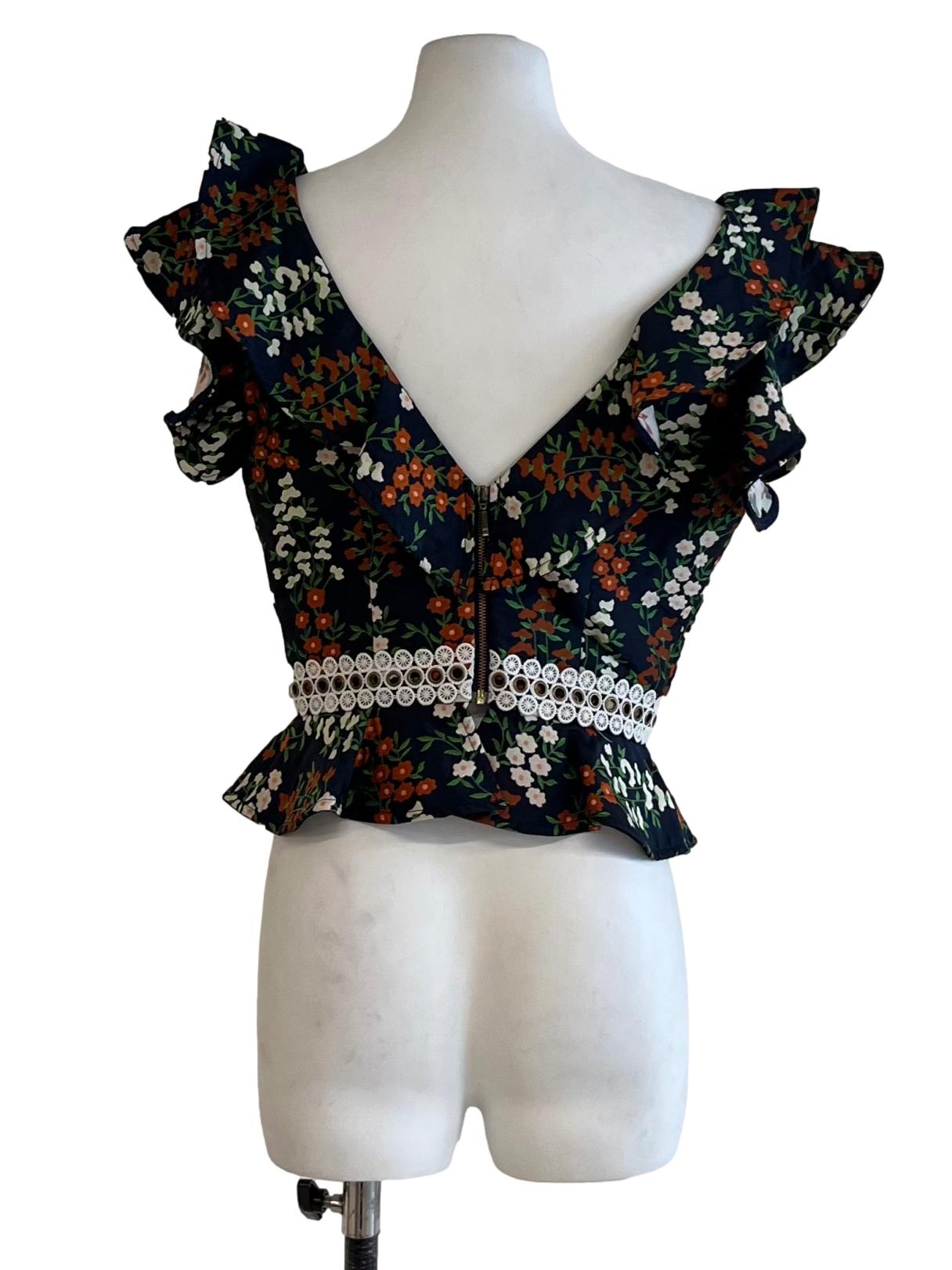 Navy Blue Floral Blouse