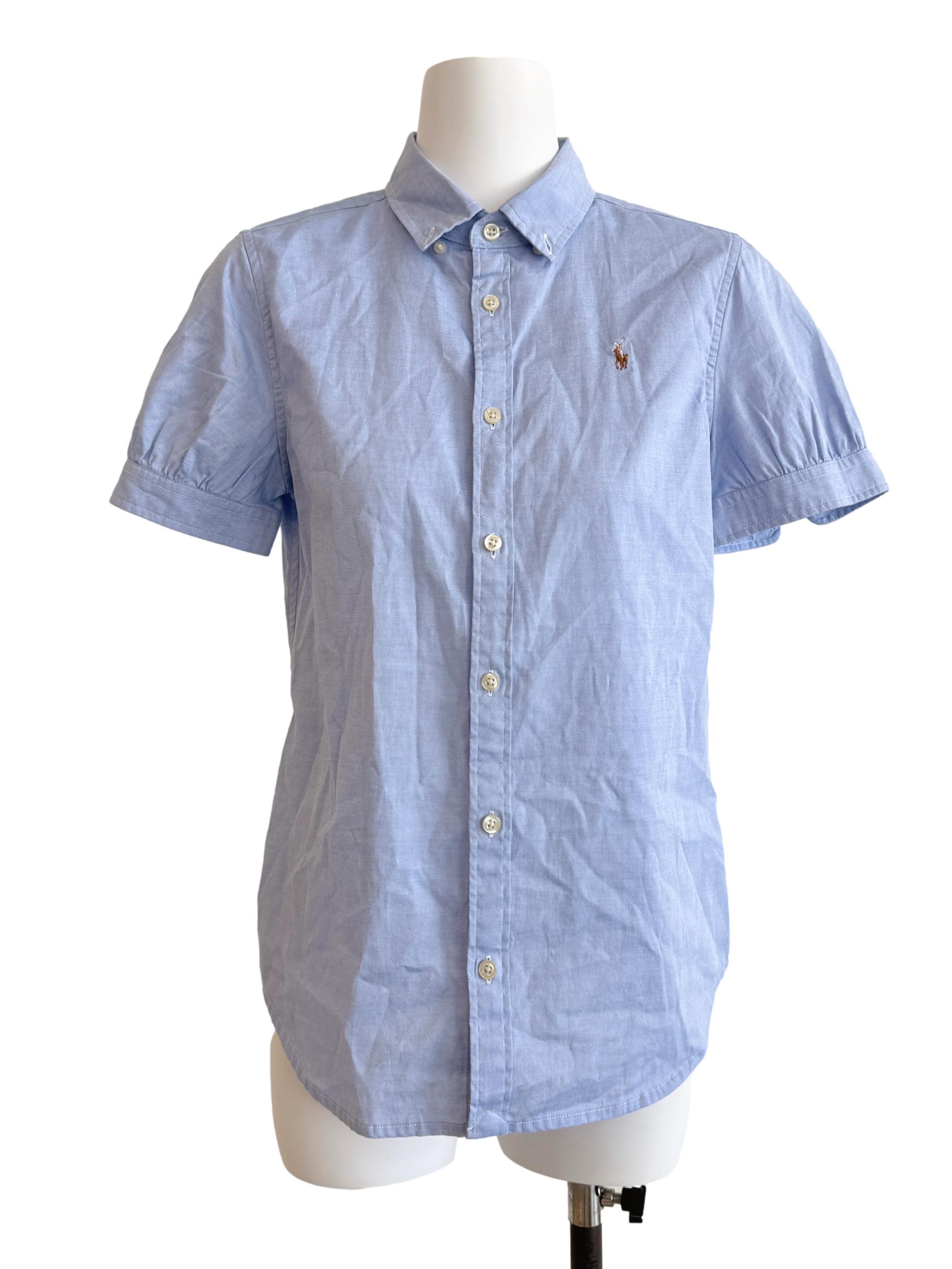 Light Blue Short Sleeves Collared Shirt