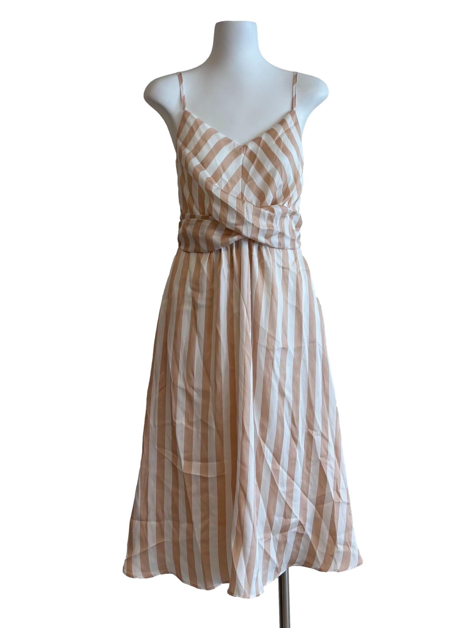 Beige Striped Camisole Dress