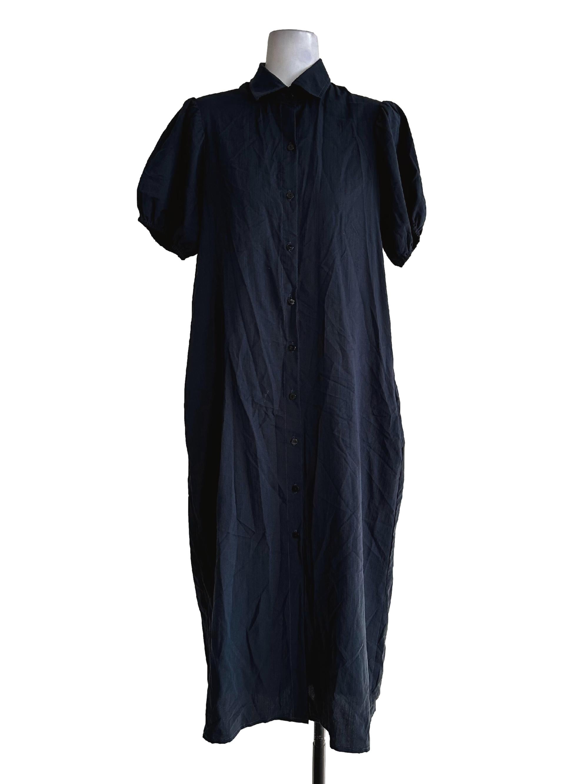 Blue Black Collar Shirt Dress