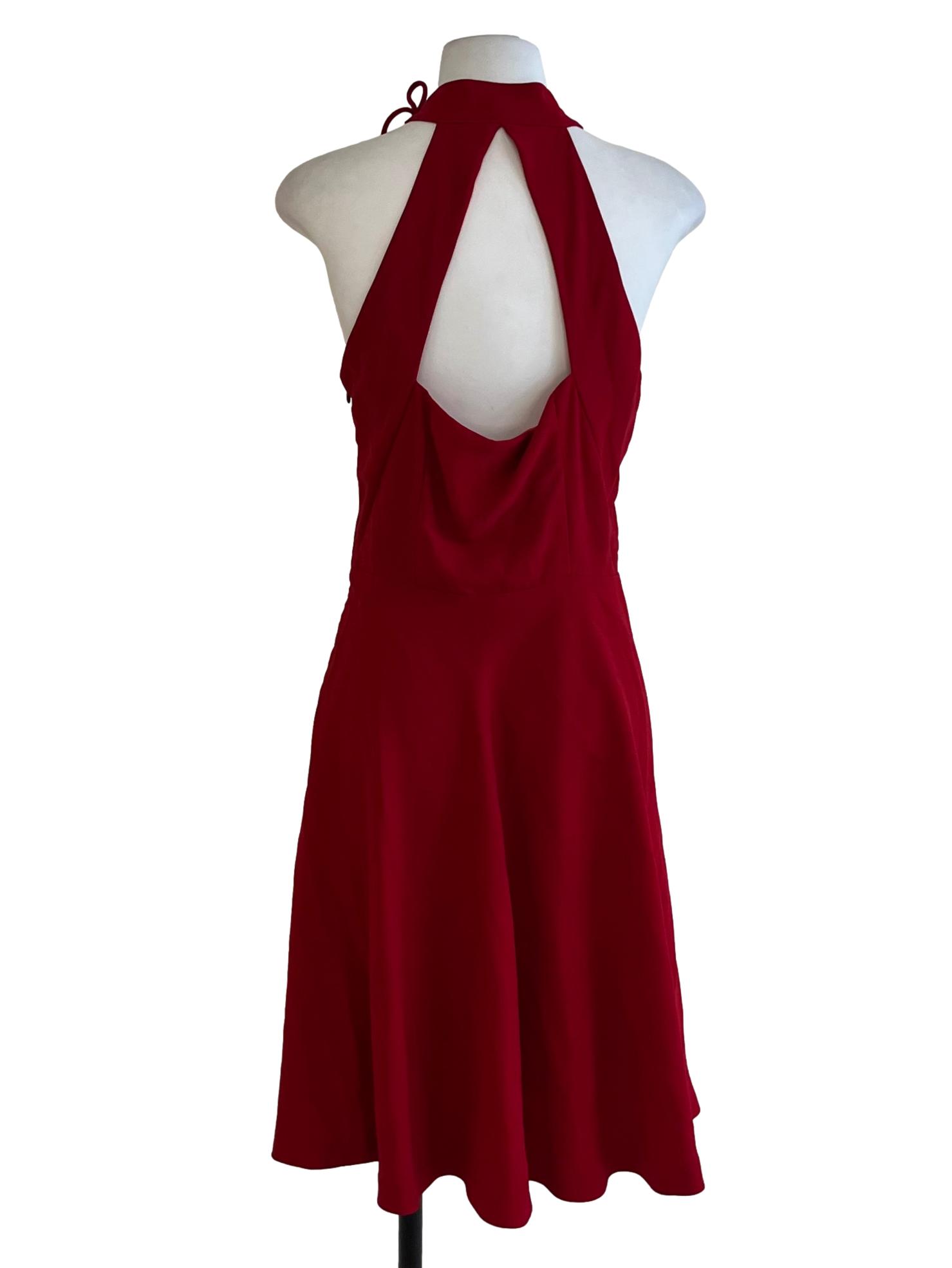 Wine Red Halter Neckline A-Line Dress