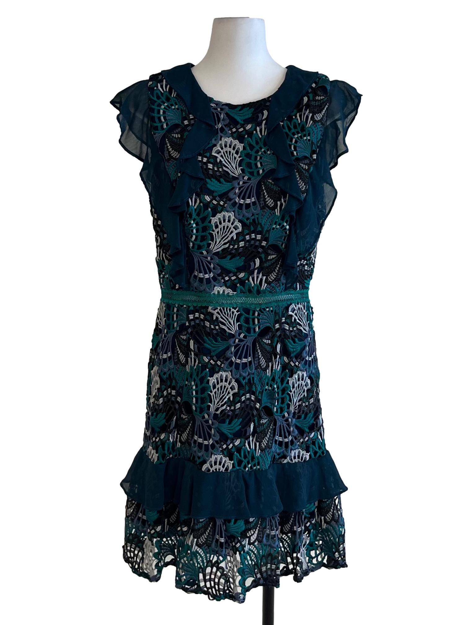 Teal Blue Lace Empire Dress