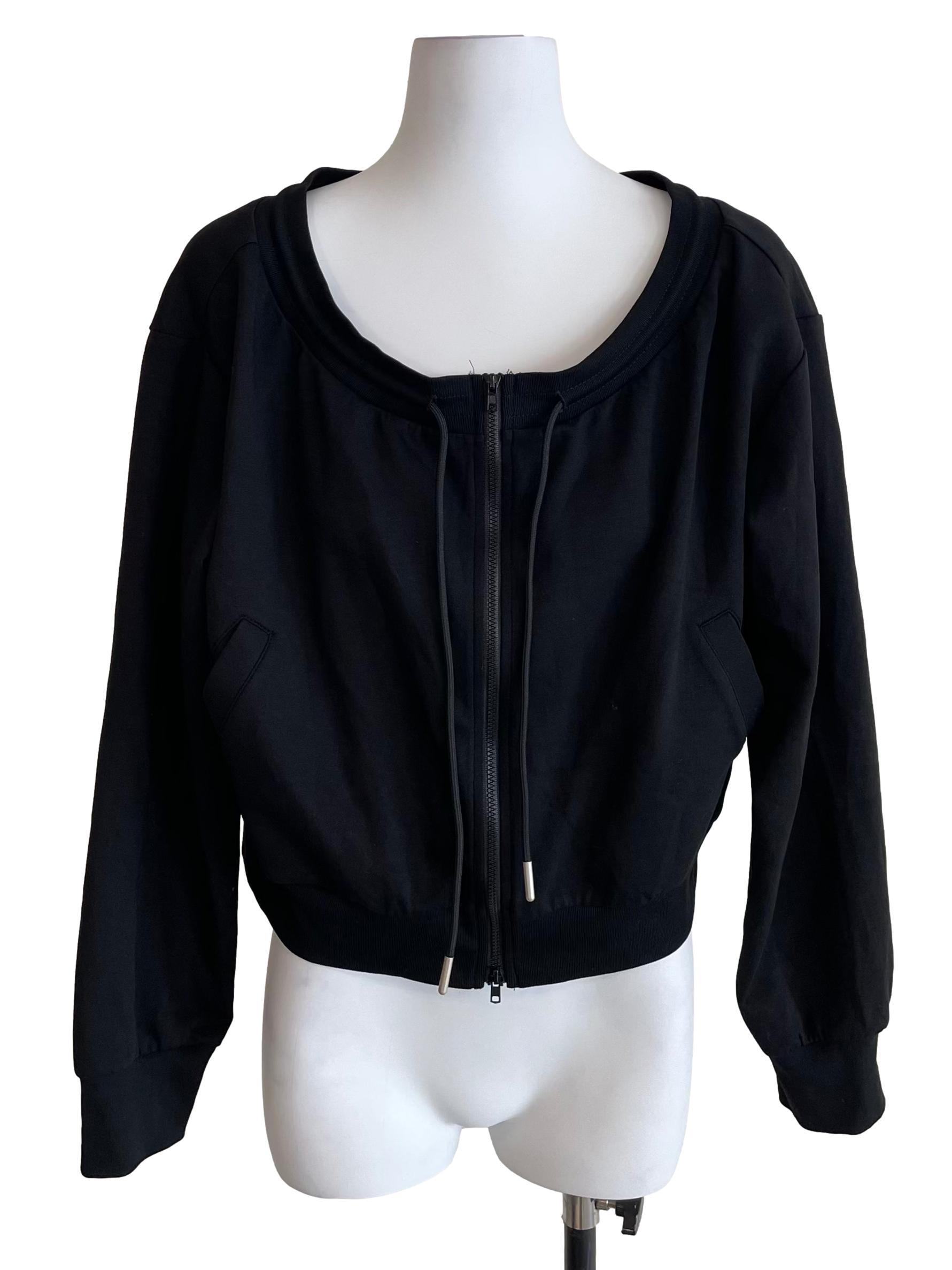Black Wide Neck Zip Up Jacket