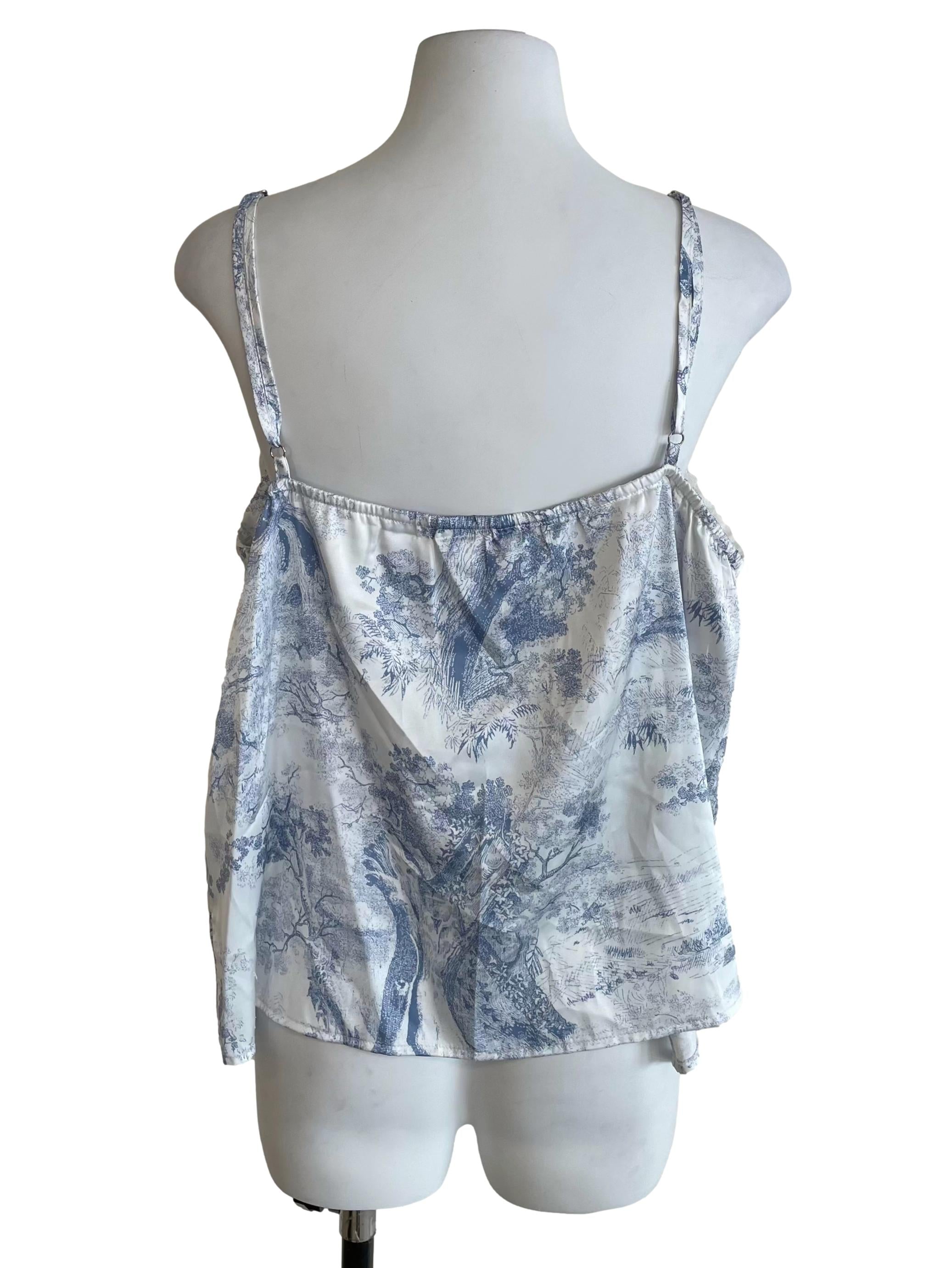 White & Stone Blue Printed Satin Camisole