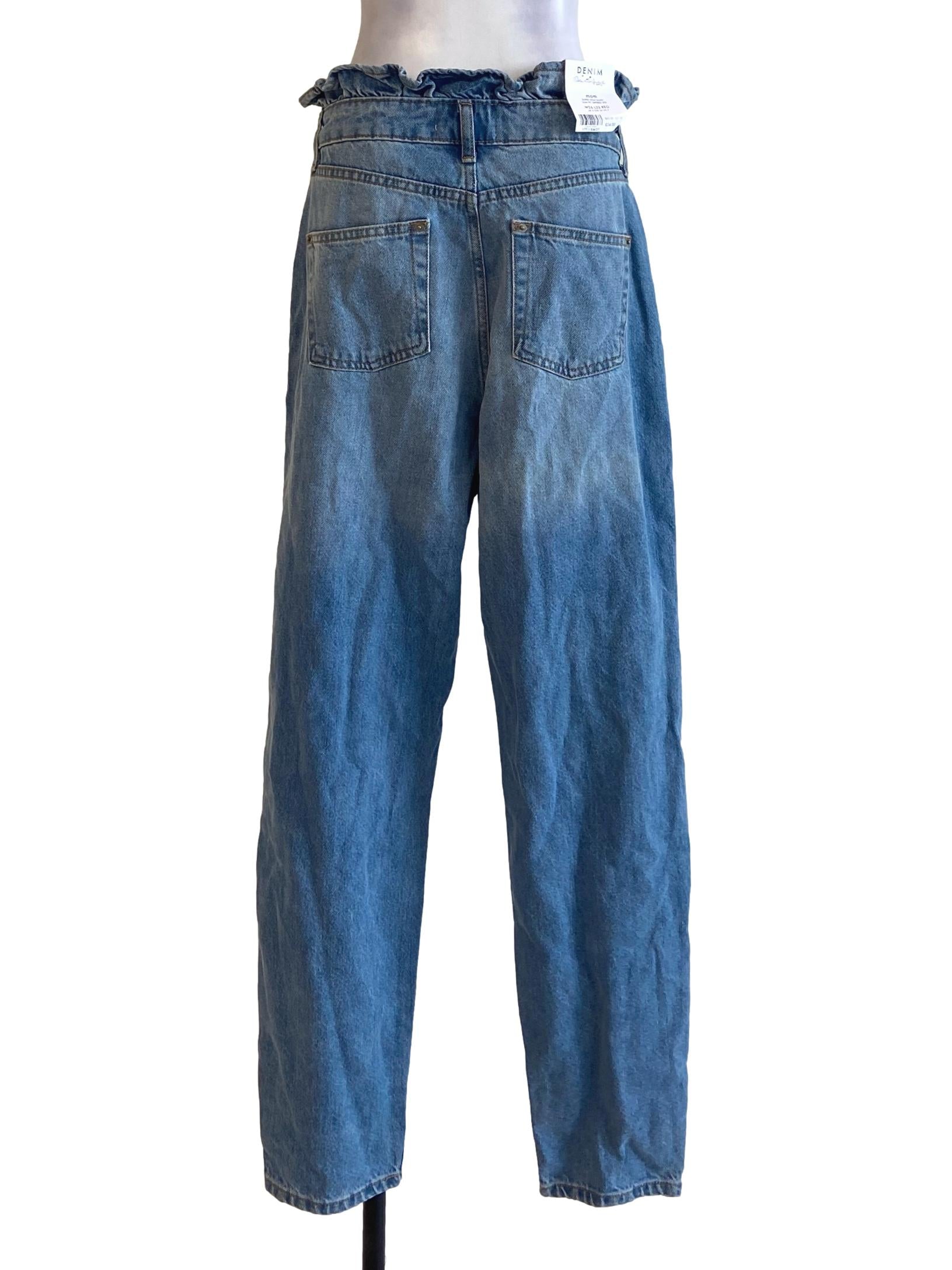 Blue Twill Ruffle Waist Jeans Pants