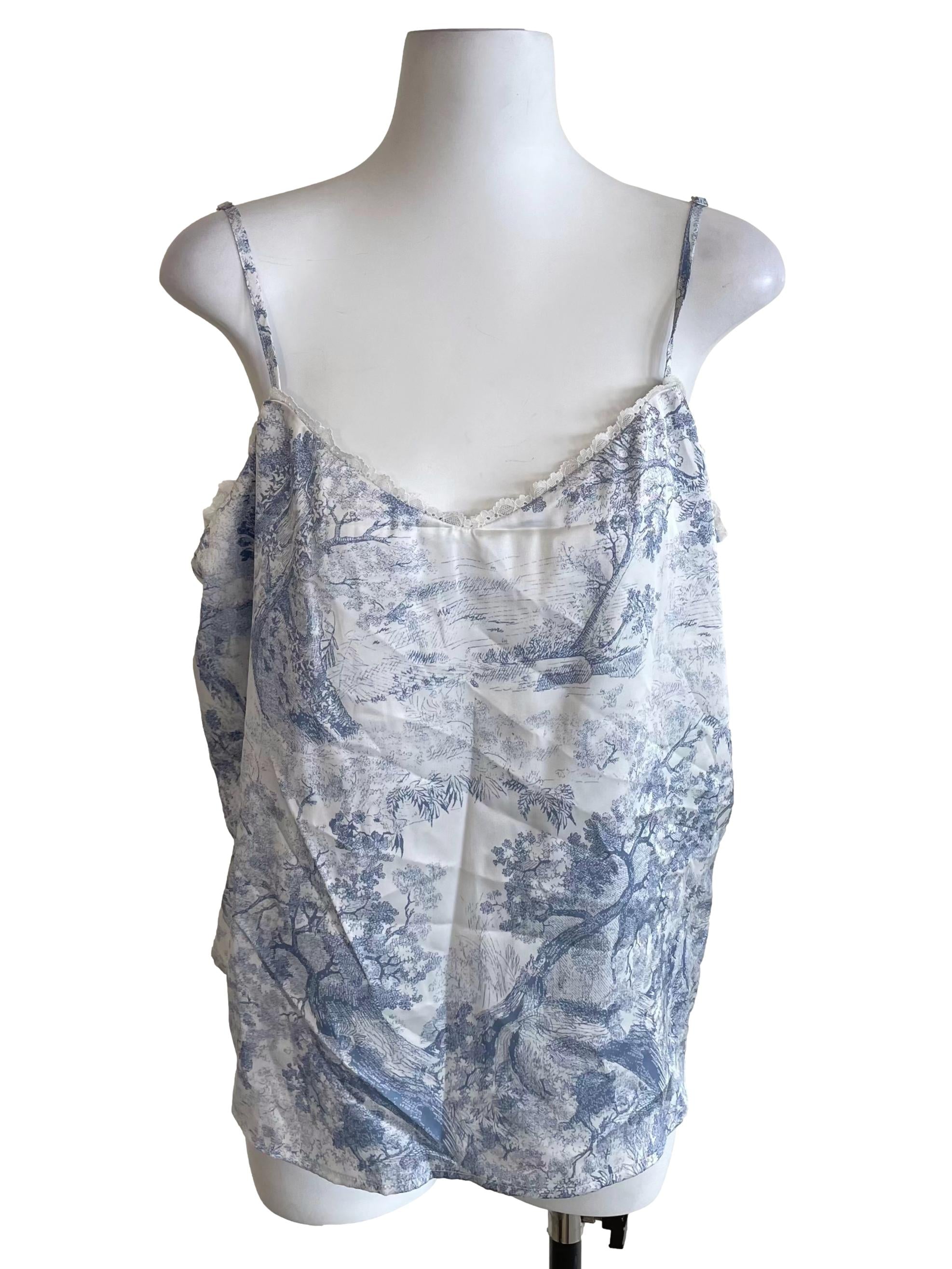 White & Stone Blue Printed Satin Camisole