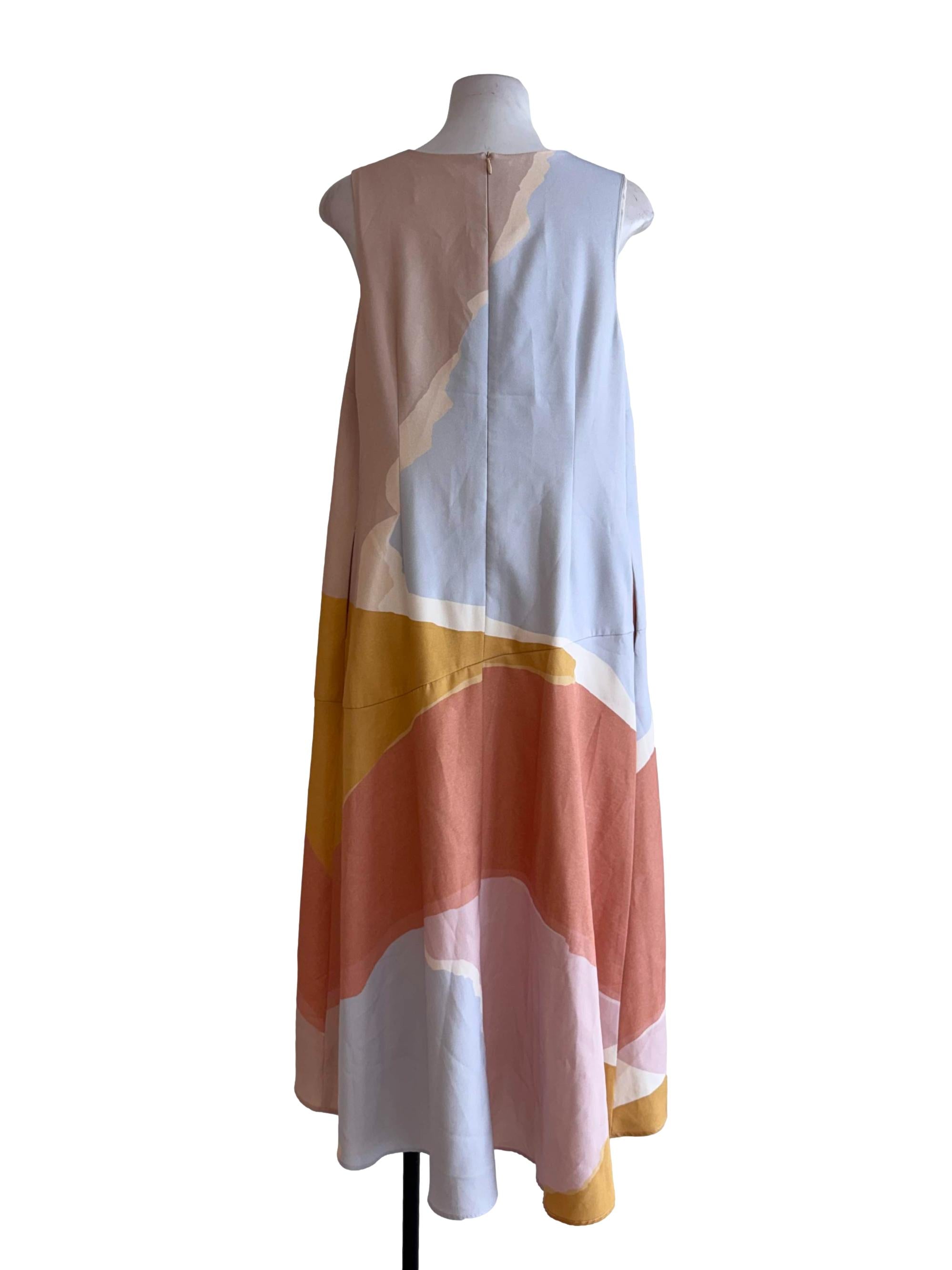 Pastel Abstract Multicolor Sleeveless A-Line Dress