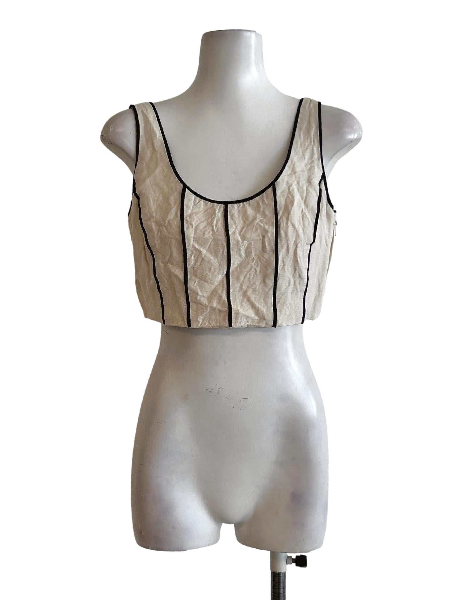 Contrast Detail Linen Crop Top OSN