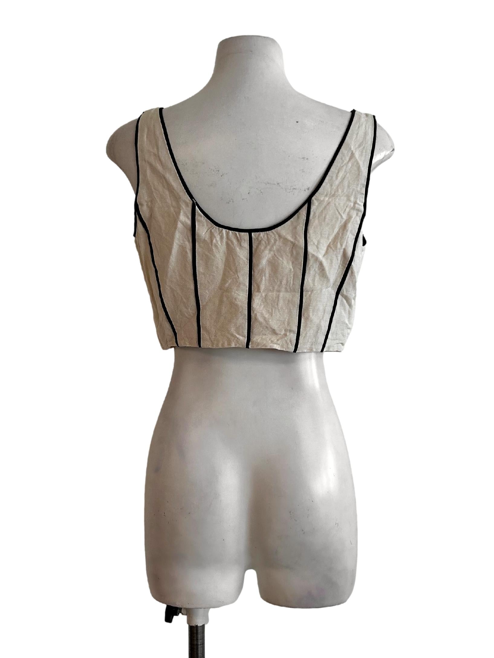 Contrast Detail Linen Crop Top OSN