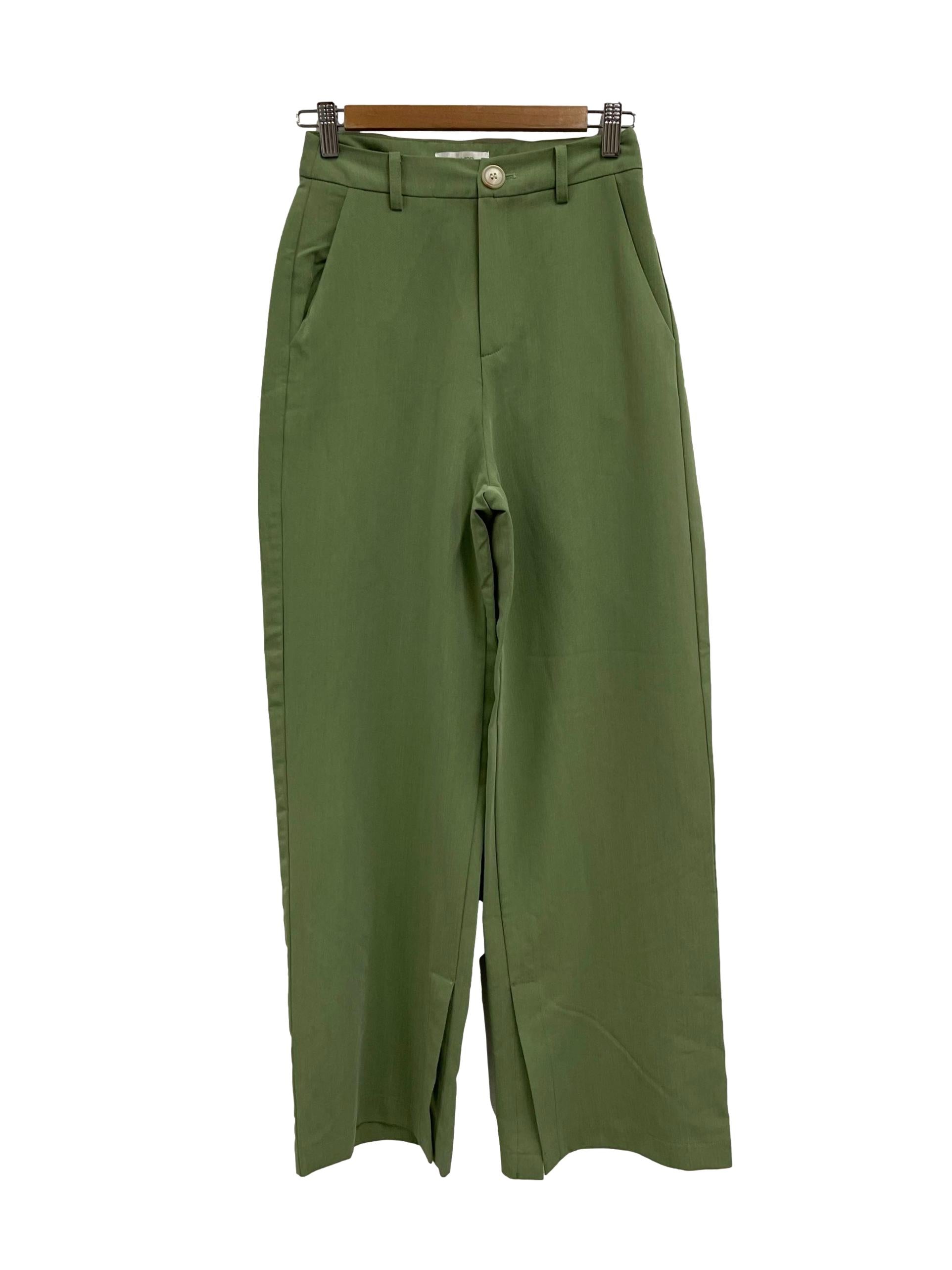 Leaf Green Pleated Button Pants