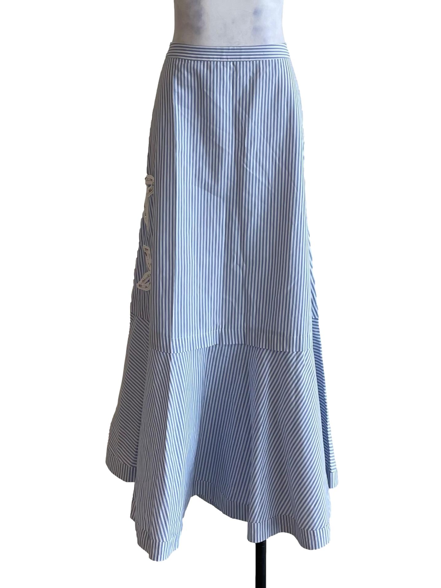 Light Blue Bengal Stripes Rhinestone Flowers Skirt