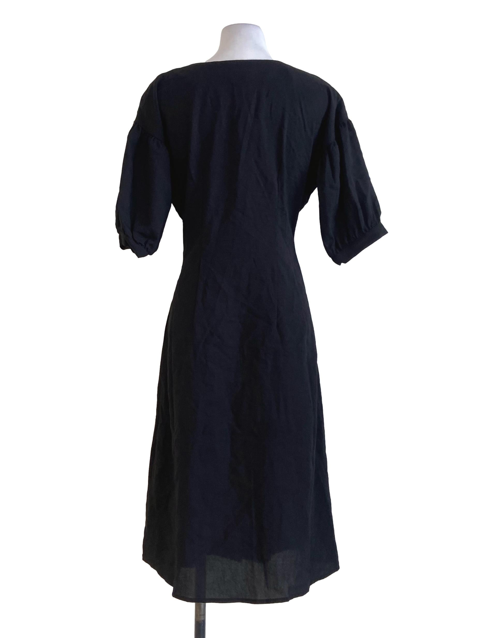 Black Pegged Waist Button Down Dress