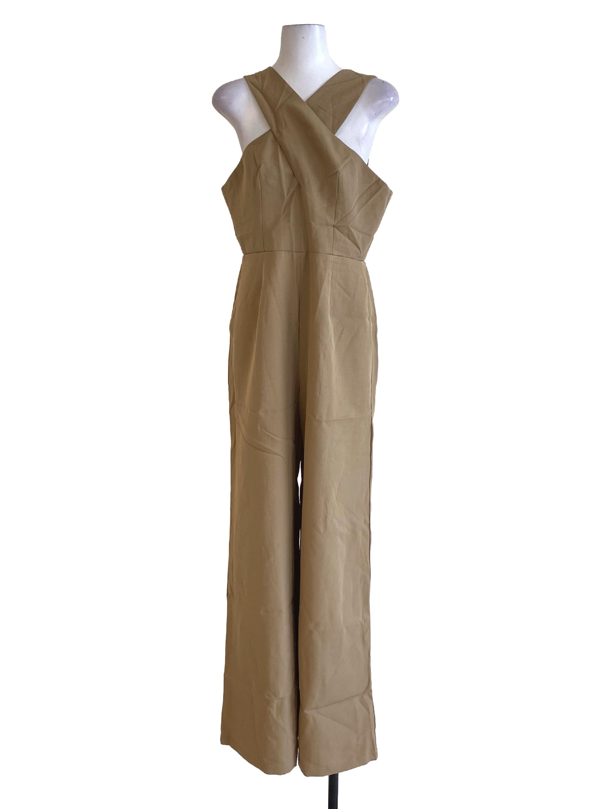Dark Hazel Wood Brown Cross Strap Jumpsuit