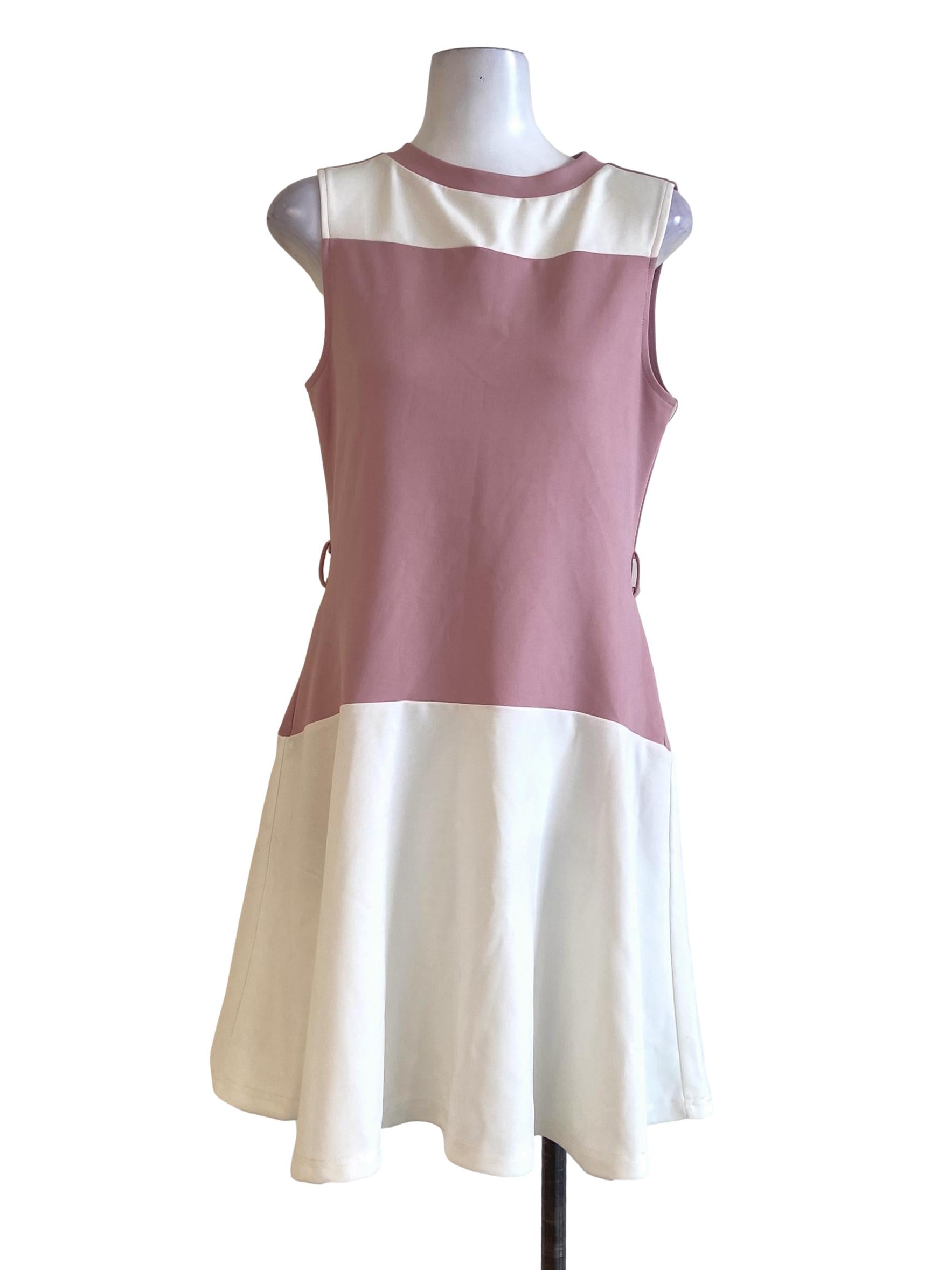 White & Pink Sleeveless A-Line Dress