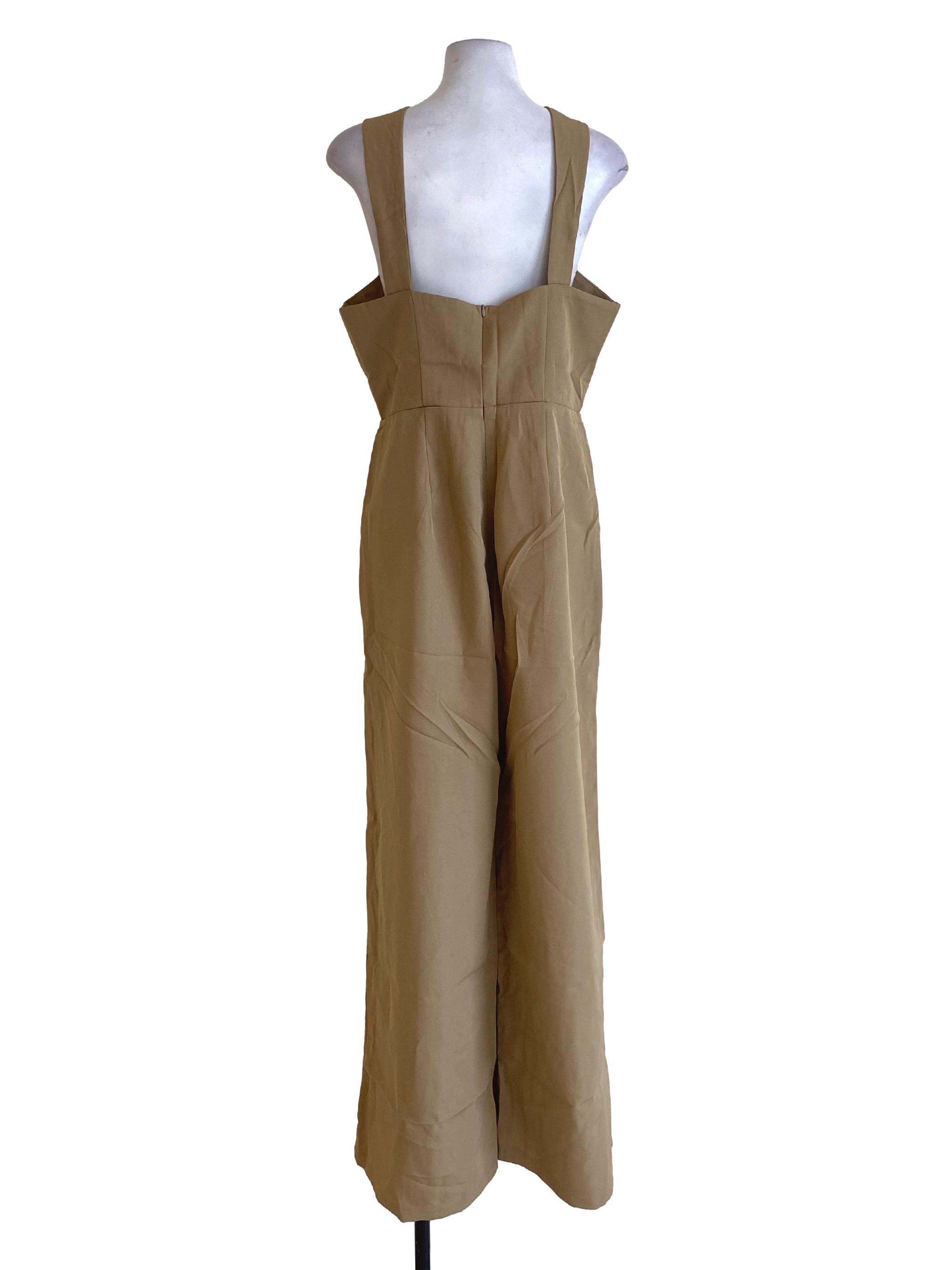 Dark Hazel Wood Brown Cross Strap Jumpsuit