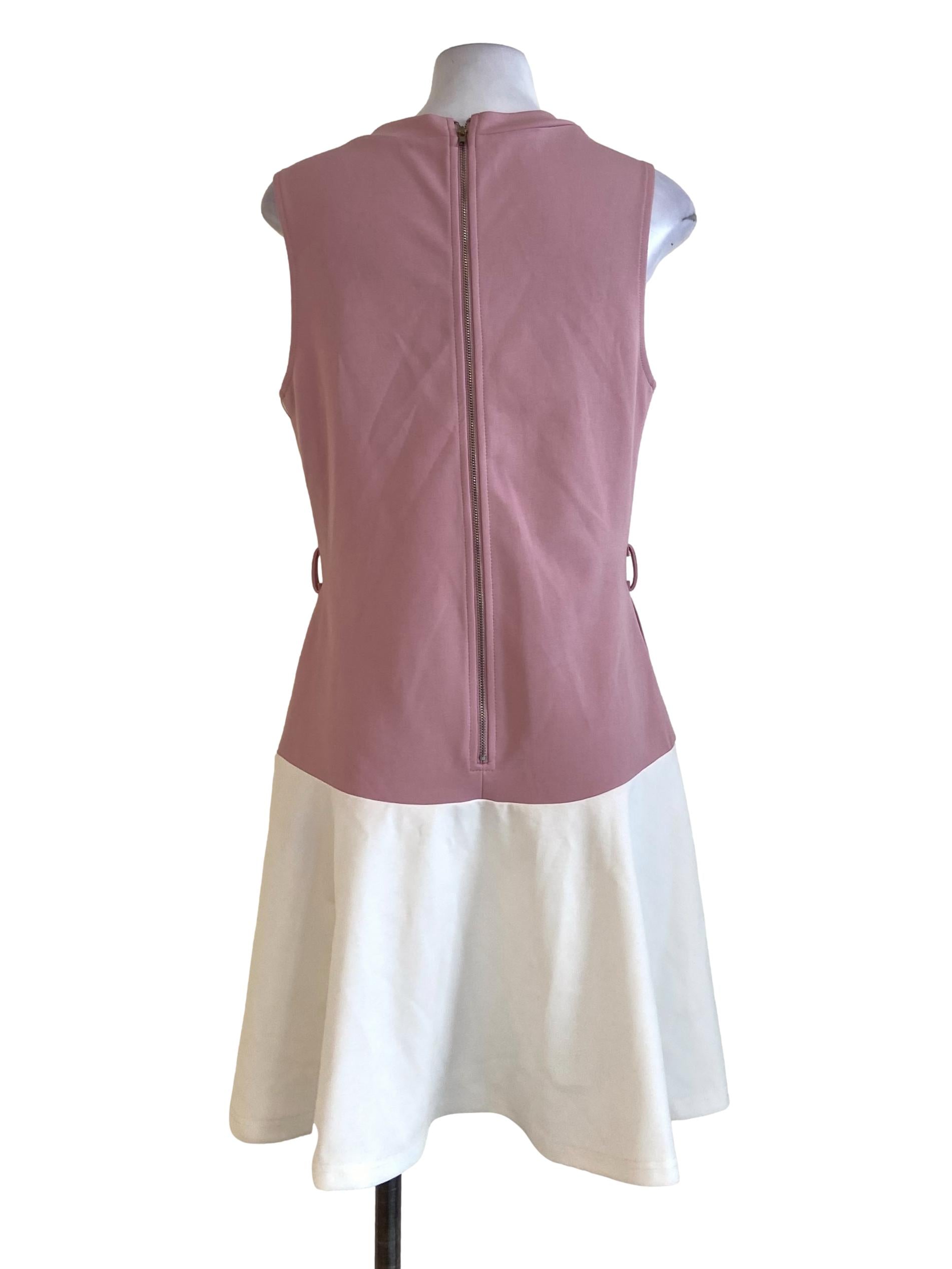 White & Pink Sleeveless A-Line Dress