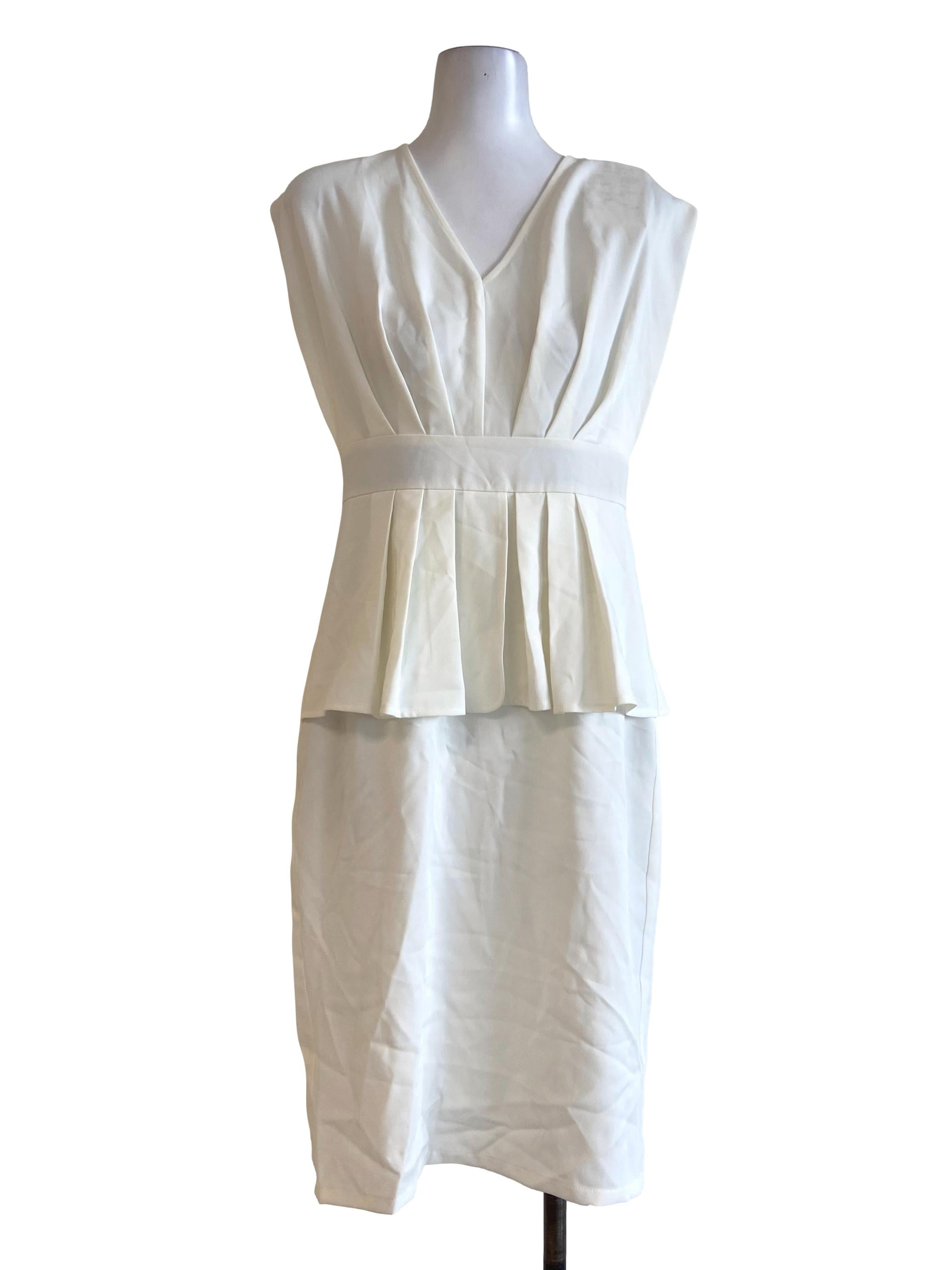 White Twill Peplum Sleeveless Dress