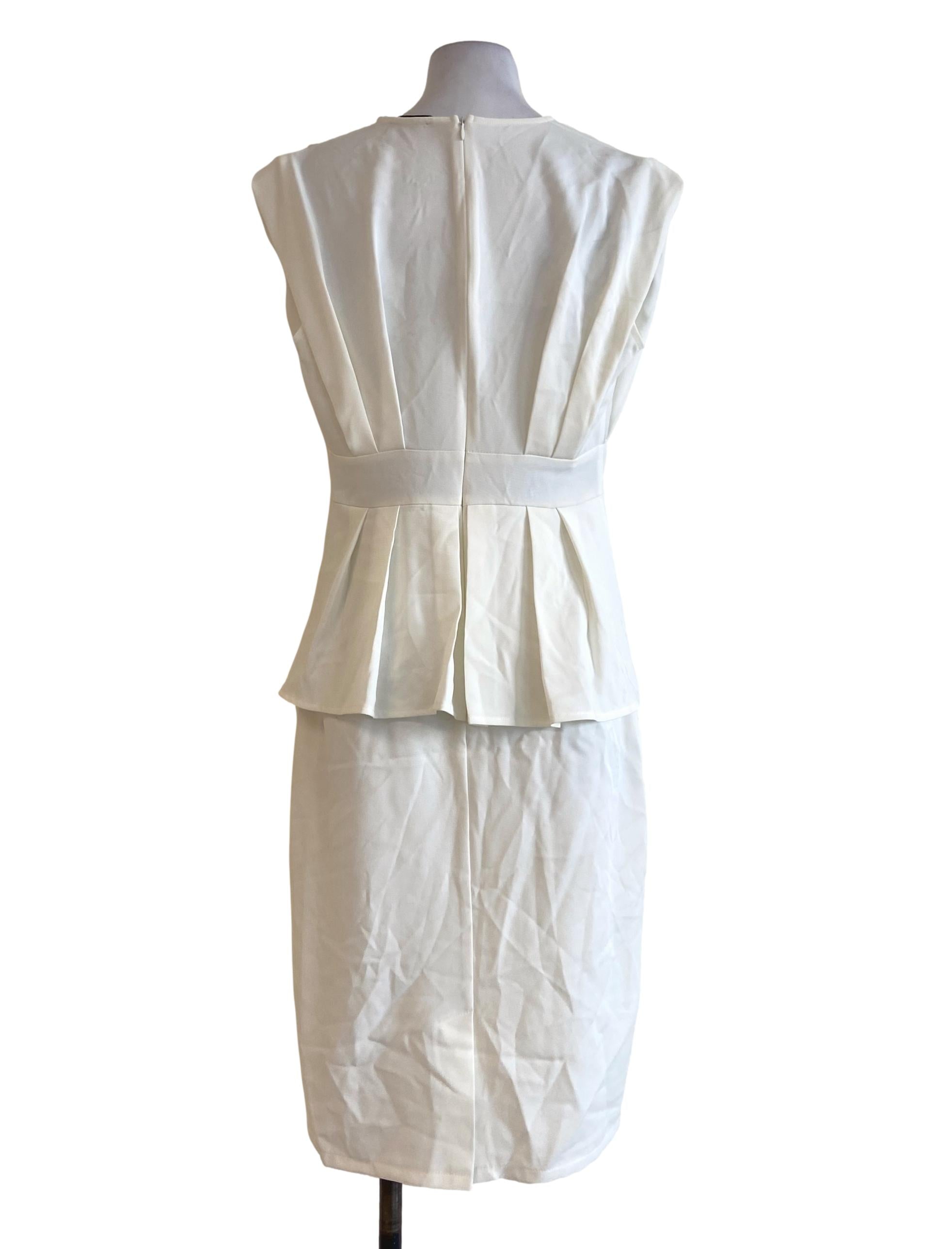 White Twill Peplum Sleeveless Dress
