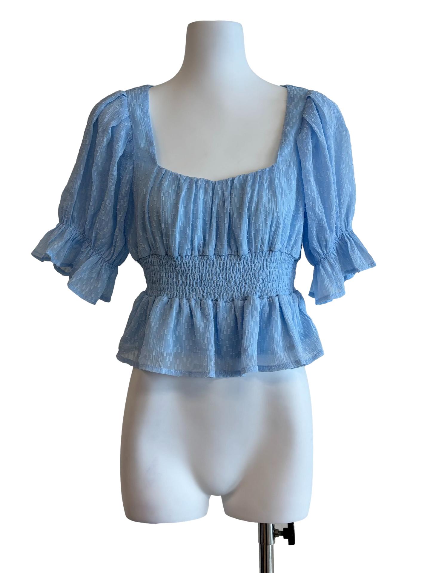 Sky Blue Fitted Waist Baby Doll Top