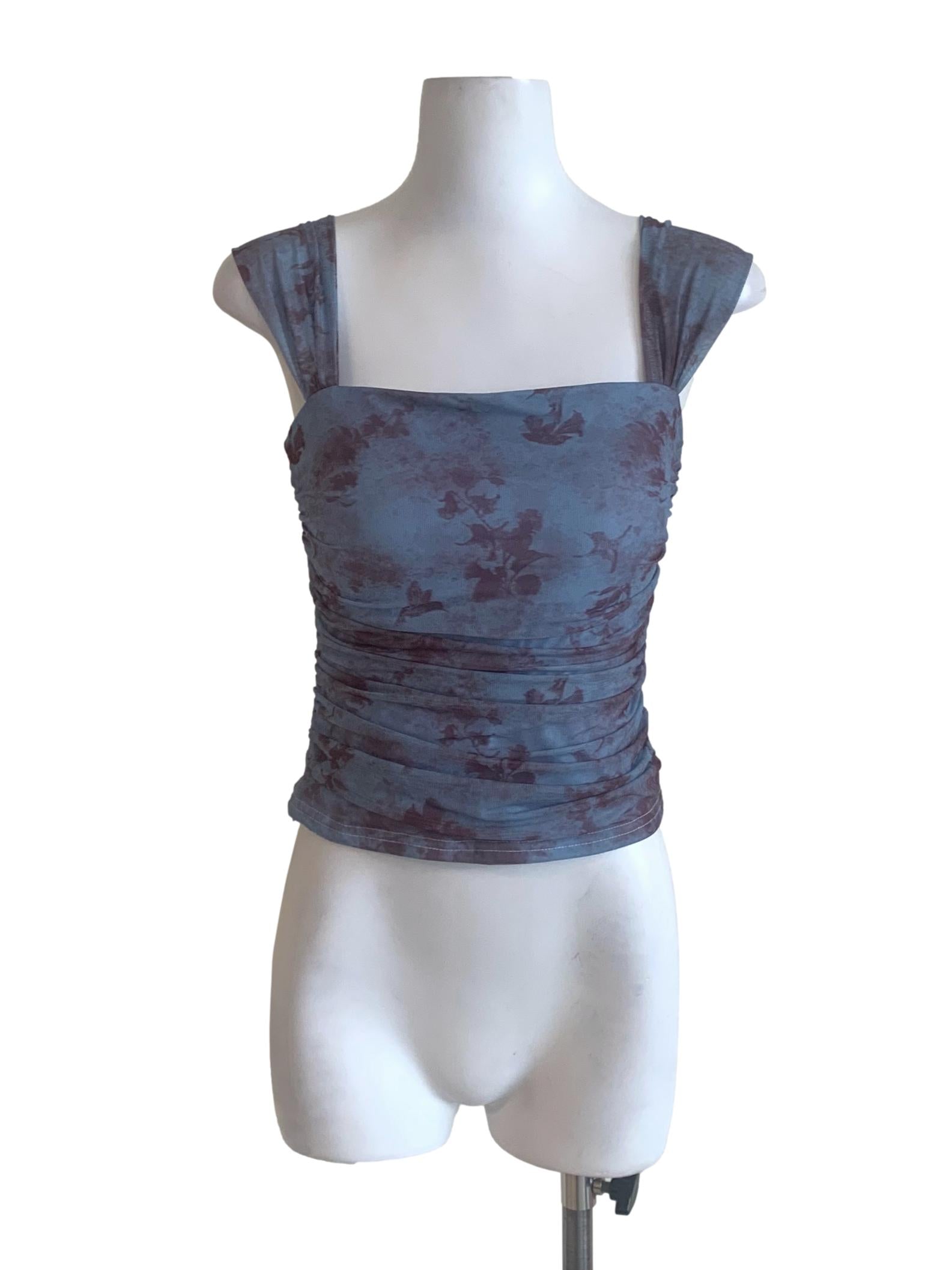 Aegean Blue Flower Pattern Top
