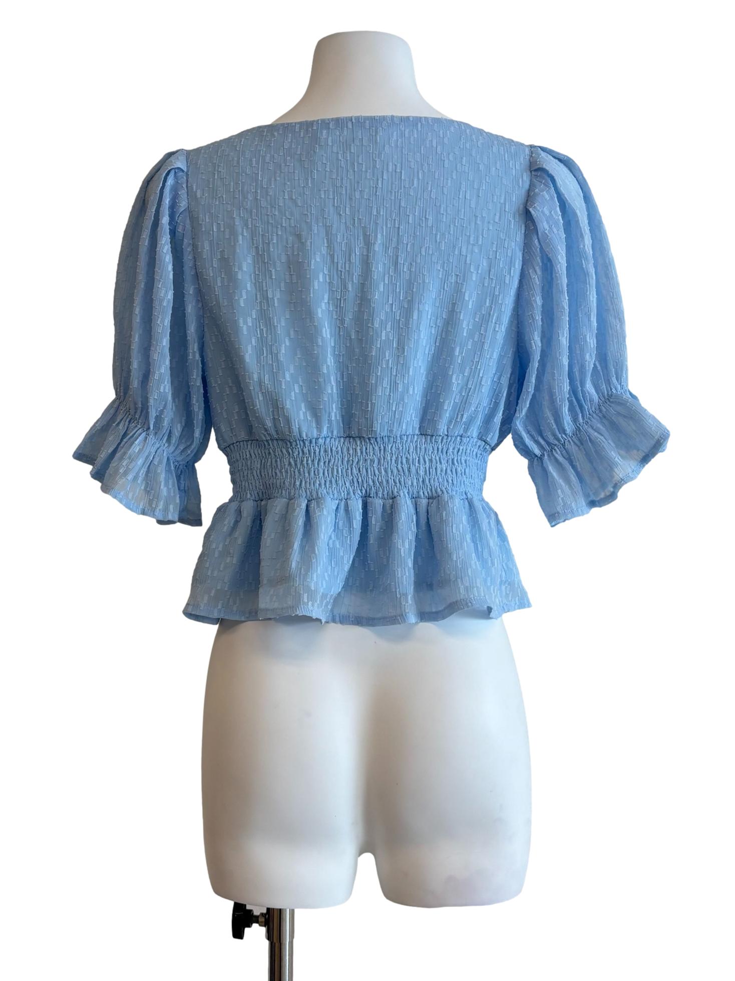Sky Blue Fitted Waist Baby Doll Top