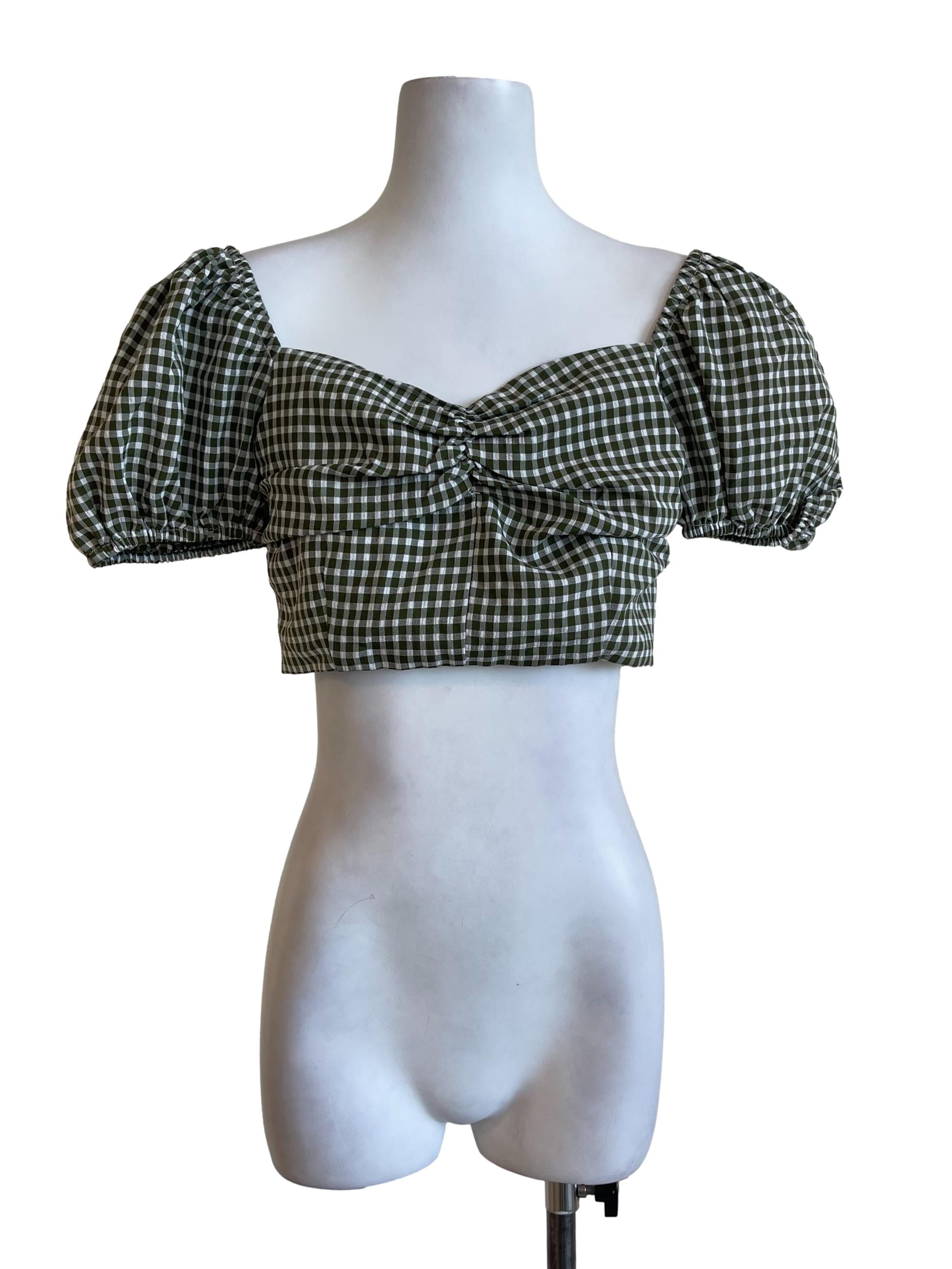 Olive Green Gingham Top