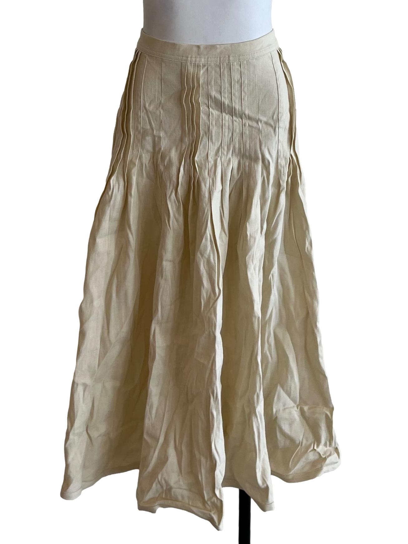 Cream Beige High-Waisted A-Line Skirt